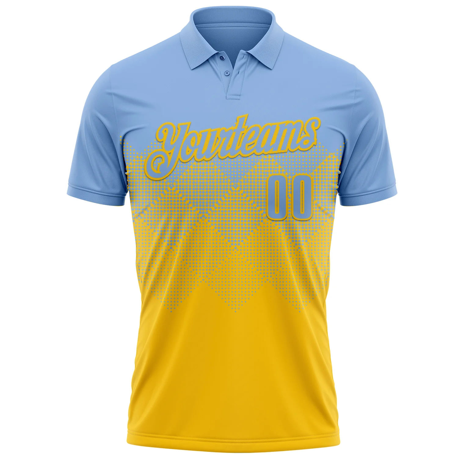 Custom Light Blue Yellow 3D Gradient Square Shape Performance Polo Shirt