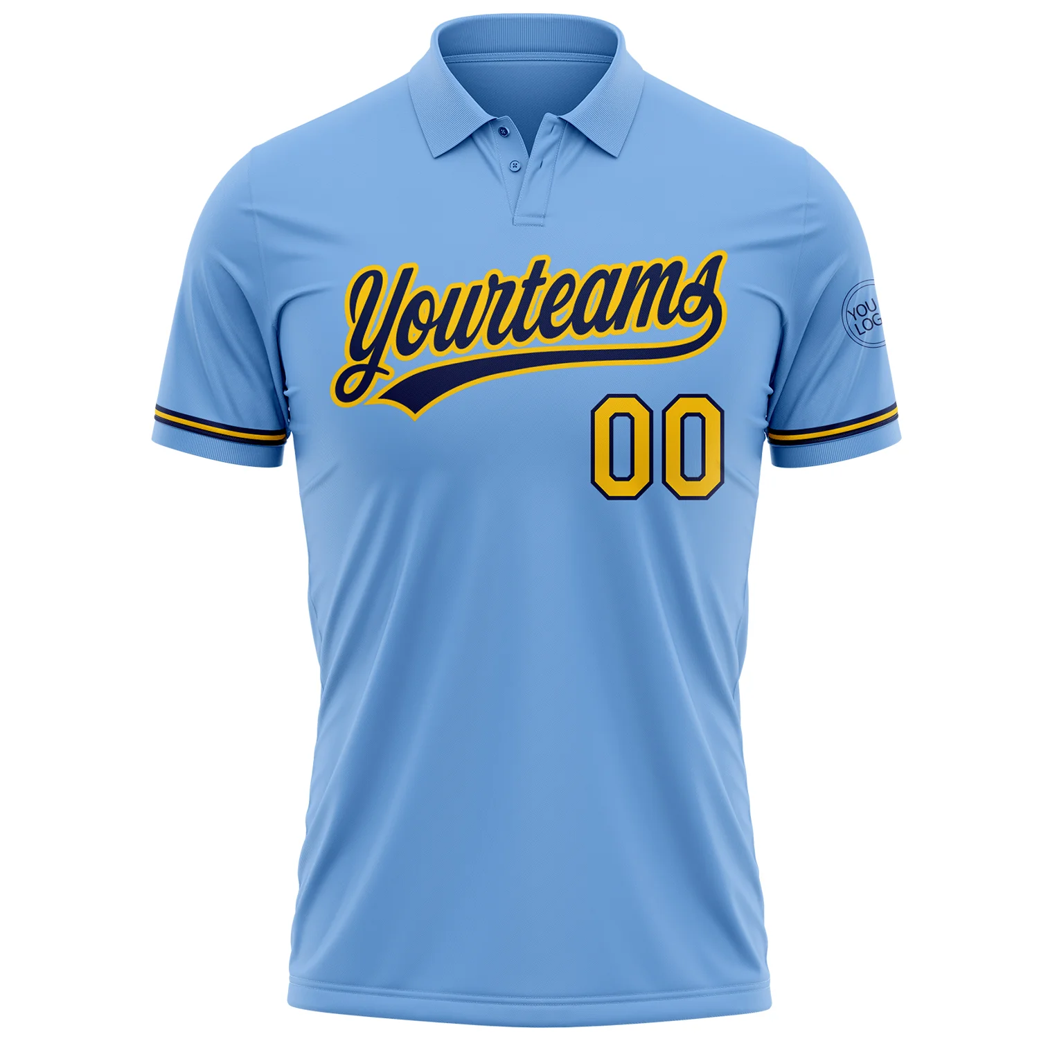Custom Light Blue Yellow-Navy Performance Vapor Golf Polo Shirt