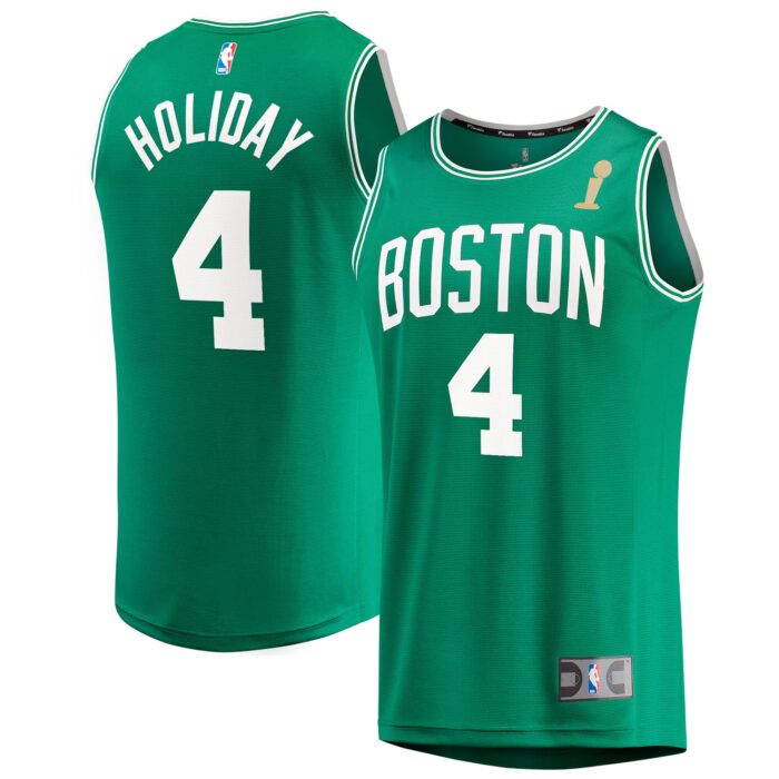 Men’s Boston Celtics Jrue Holiday Fanatics Kelly Green 2024 NBA Finals Champions Fast Break Replica Player Jersey – Icon Edition