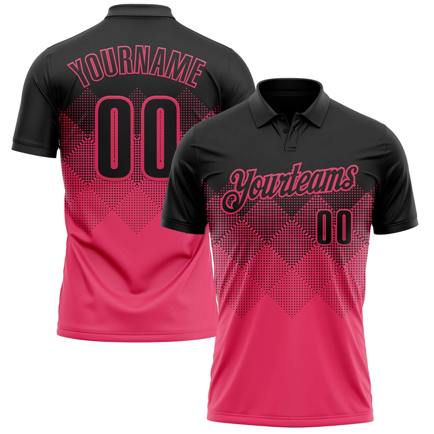 Custom Black Neon Pink 3D Gradient Square Shape Performance Polo Shirt