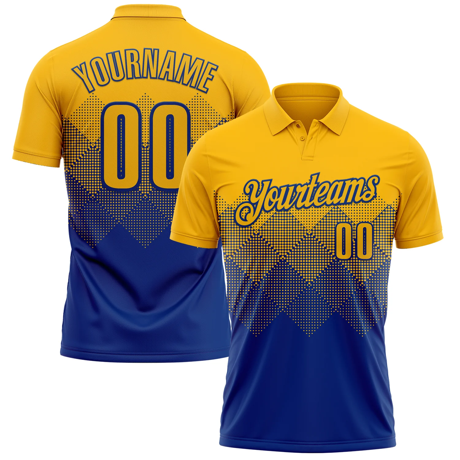 Custom Gold Royal 3D Gradient Square Shape Performance Polo Shirt