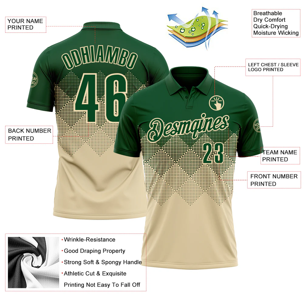 Custom Green Cream 3D Gradient Square Shape Performance Polo Shirt