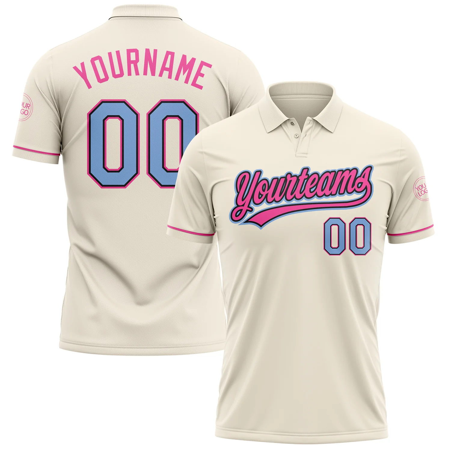 Custom Cream Light Blue Black-Pink Performance Vapor Golf Polo Shirt