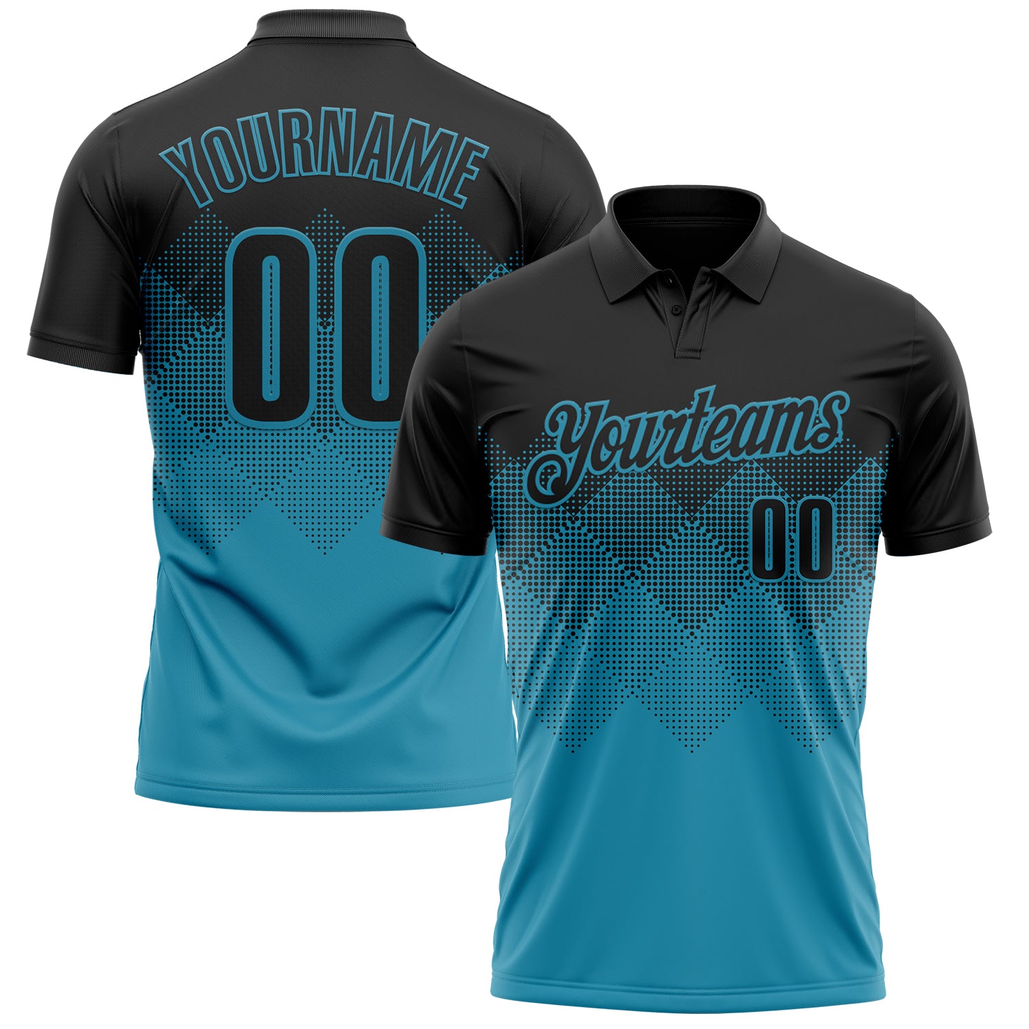 Custom Black Panther Blue 3D Gradient Square Shape Performance Polo Shirt