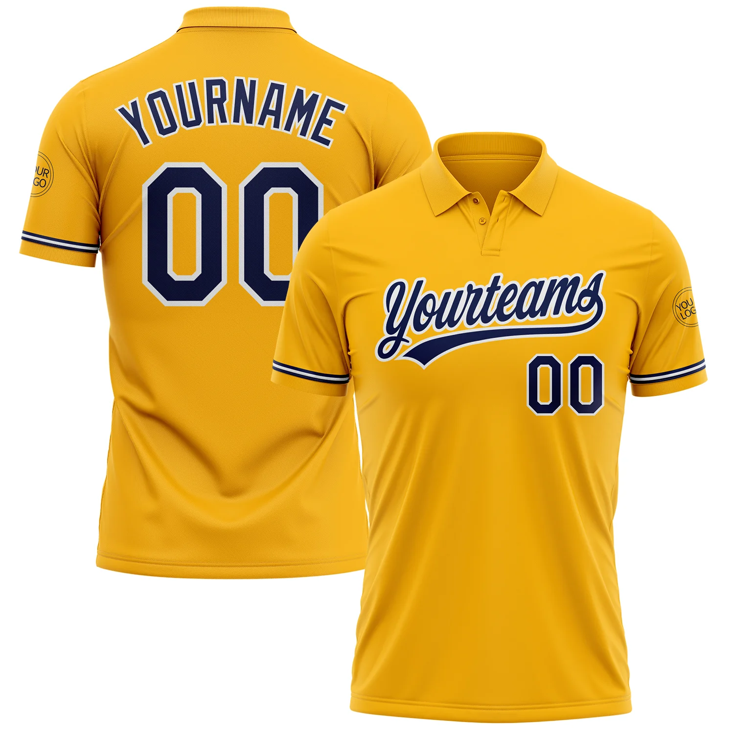 Custom Gold Navy-White Performance Vapor Golf Polo Shirt