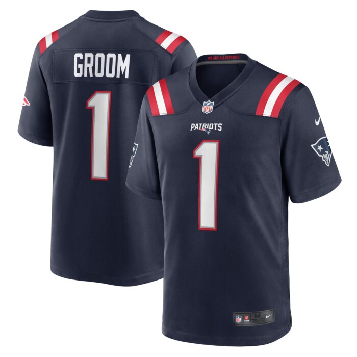 Men’s New England Patriots Number 1 Groom Nike Navy Game Jersey