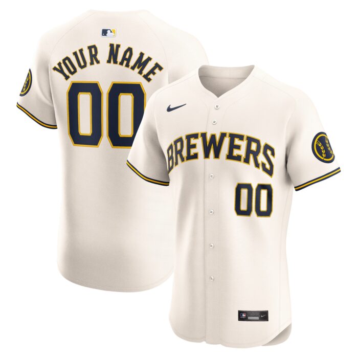 Men’s Milwaukee Brewers Nike Cream Home Elite Custom Jersey