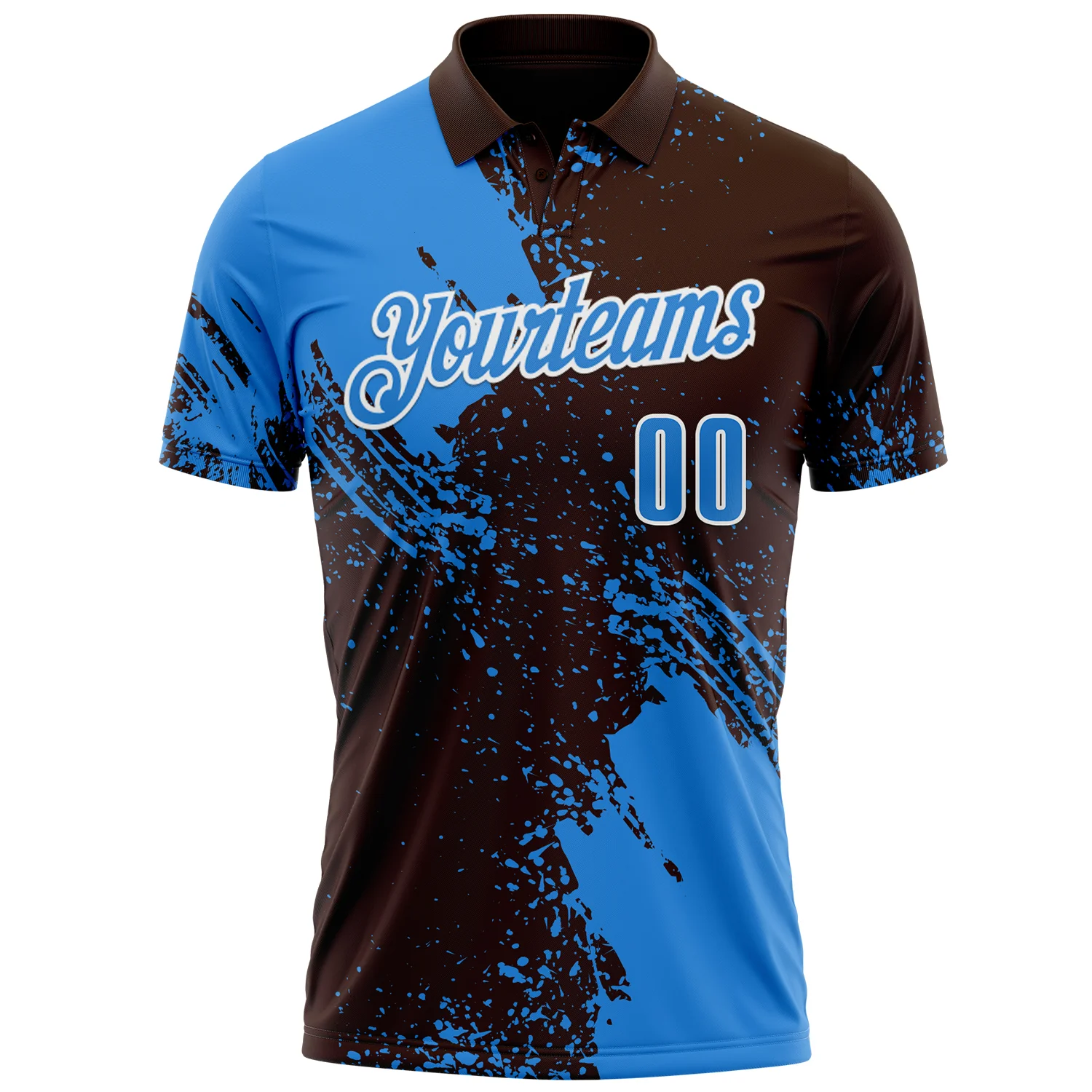 Custom Powder Blue Brown-White 3D Pattern Design Abstract Brush Stroke Performance Polo Shirt