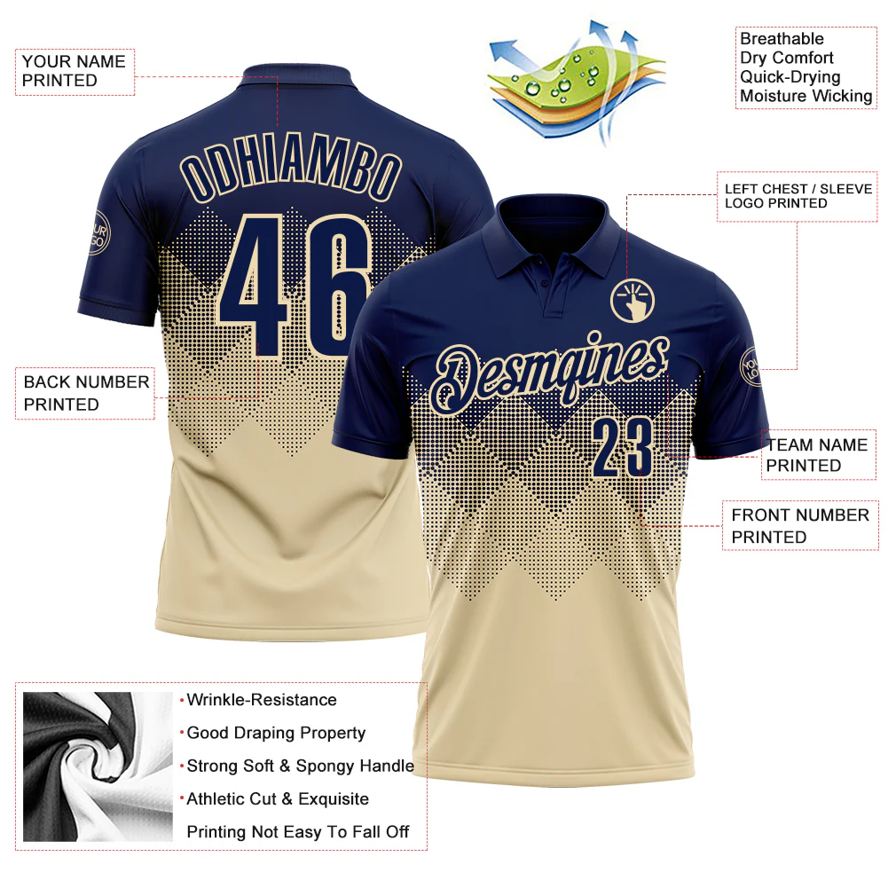 Custom Navy Cream 3D Gradient Square Shape Performance Polo Shirt
