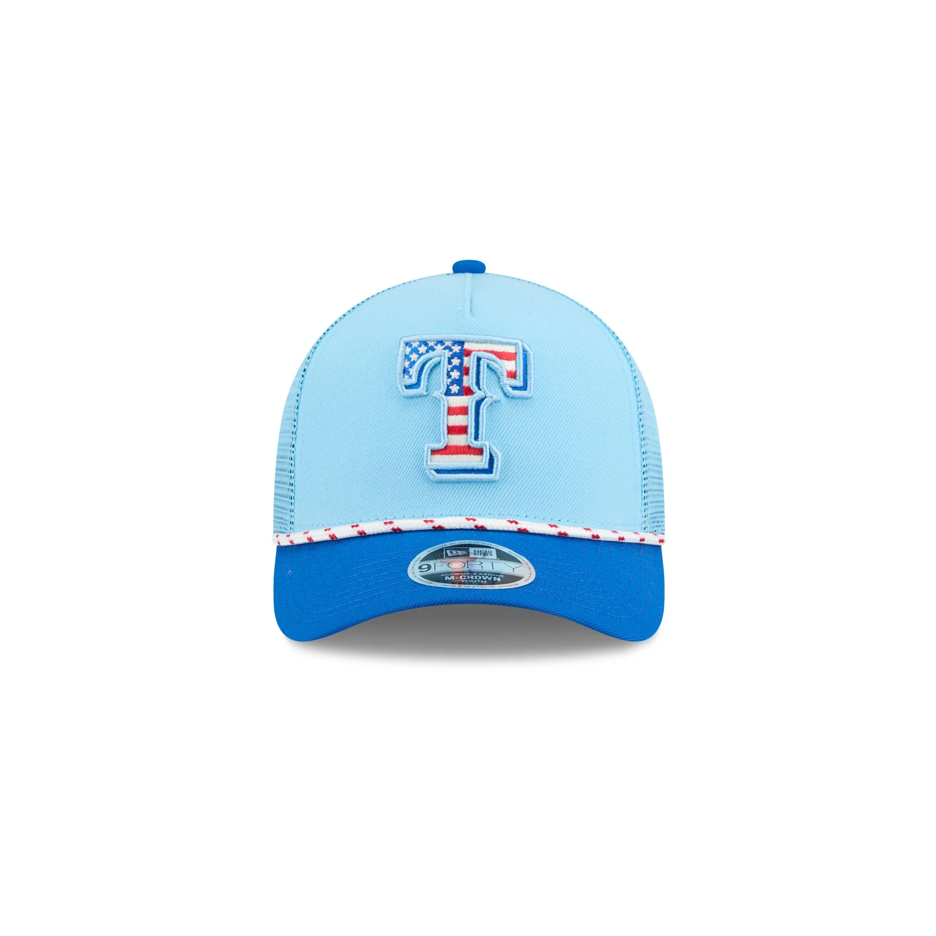 Texas Rangers Independence Day 2025 Kids 9FORTY M-Crown A-Frame Trucker Hat