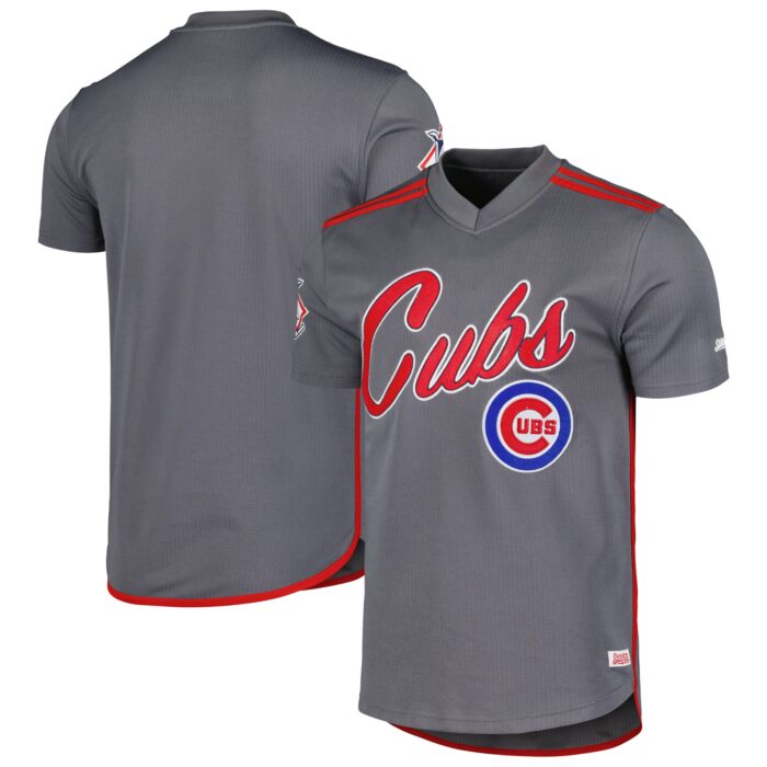 Men’s  Chicago Cubs Stitches Charcoal Team V-Neck Jersey