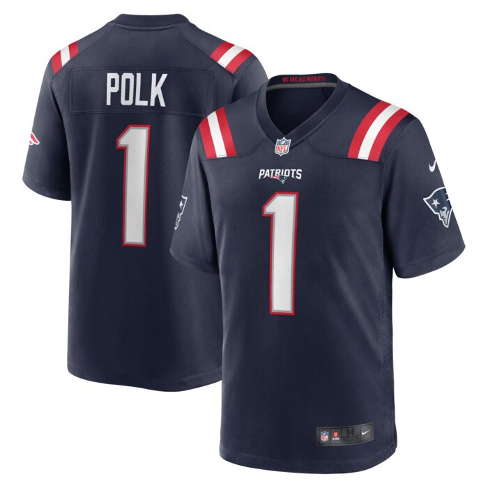 Men’s New England Patriots Ja’Lynn Polk Nike Navy Team Game Jersey