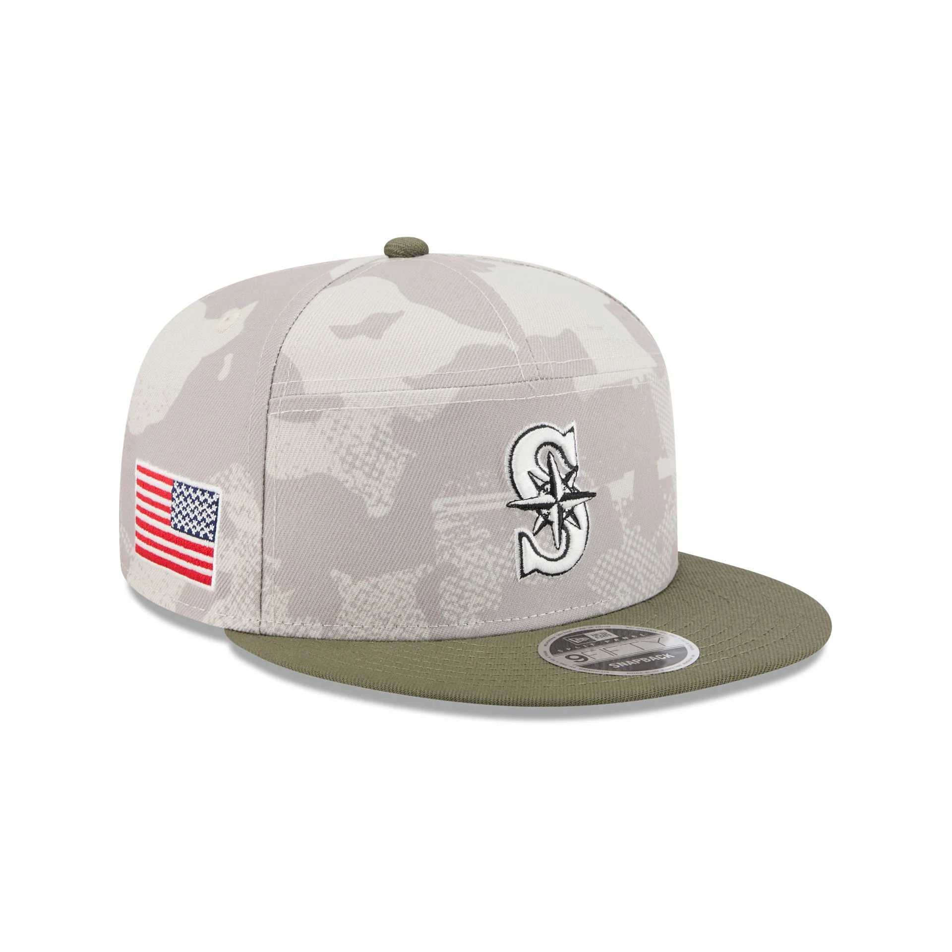 Seattle Mariners Armed Forces Day 2025 Split Panel 9FIFTY Snapback Hat