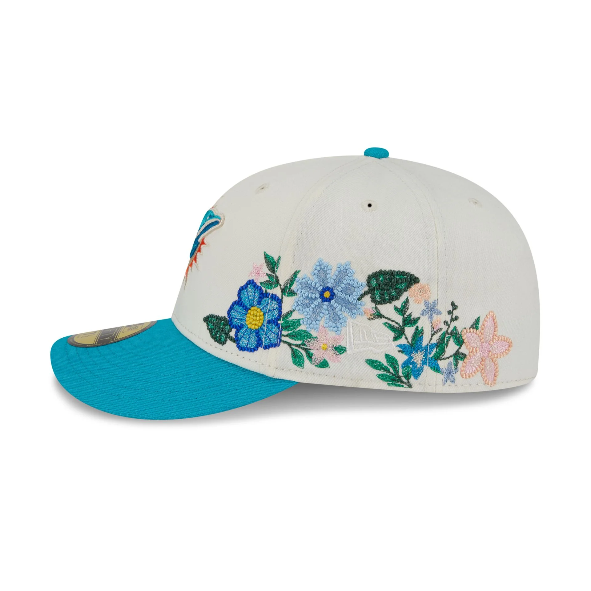 Miami Dolphins Tonal Florals White 59FIFTY Fitted Hat
