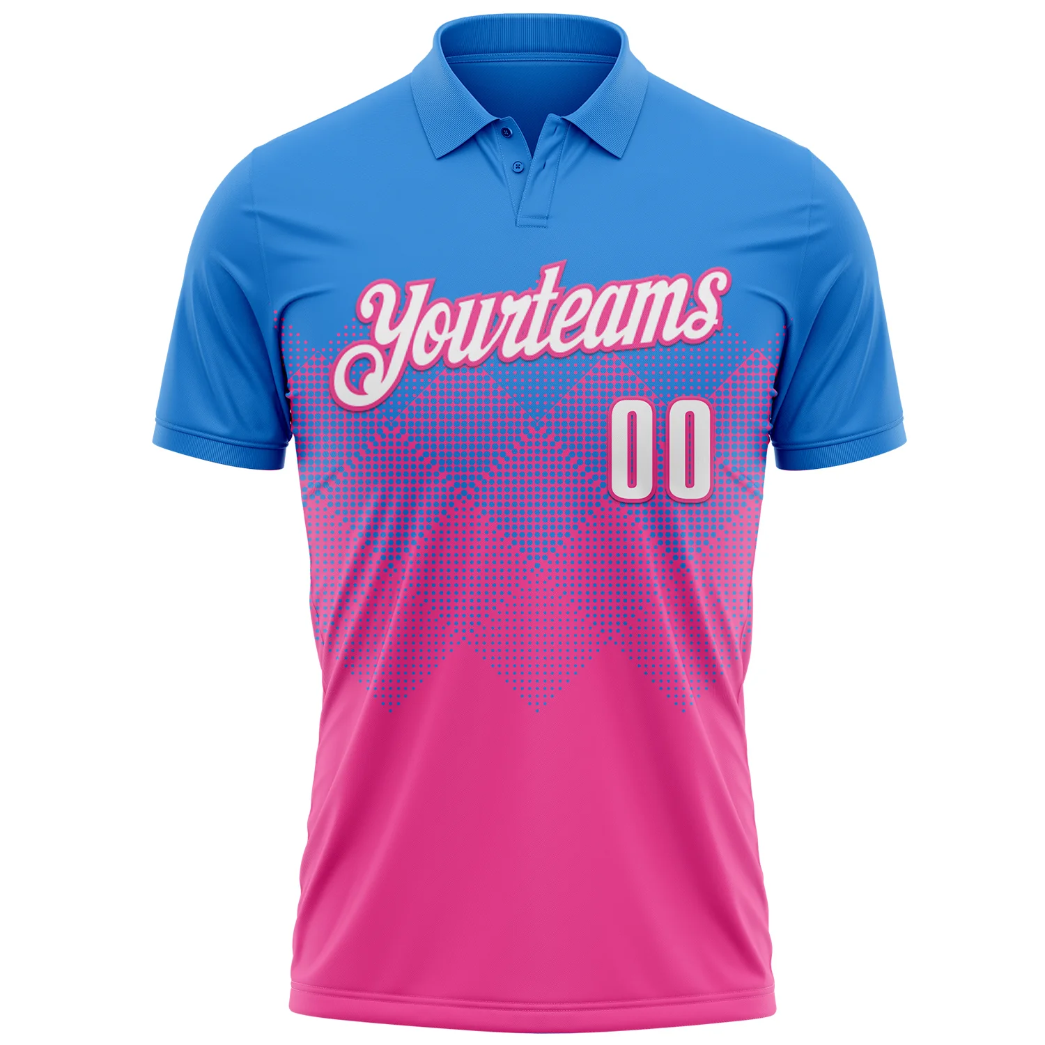 Custom Powder Blue White-Pink 3D Gradient Square Shape Performance Polo Shirt