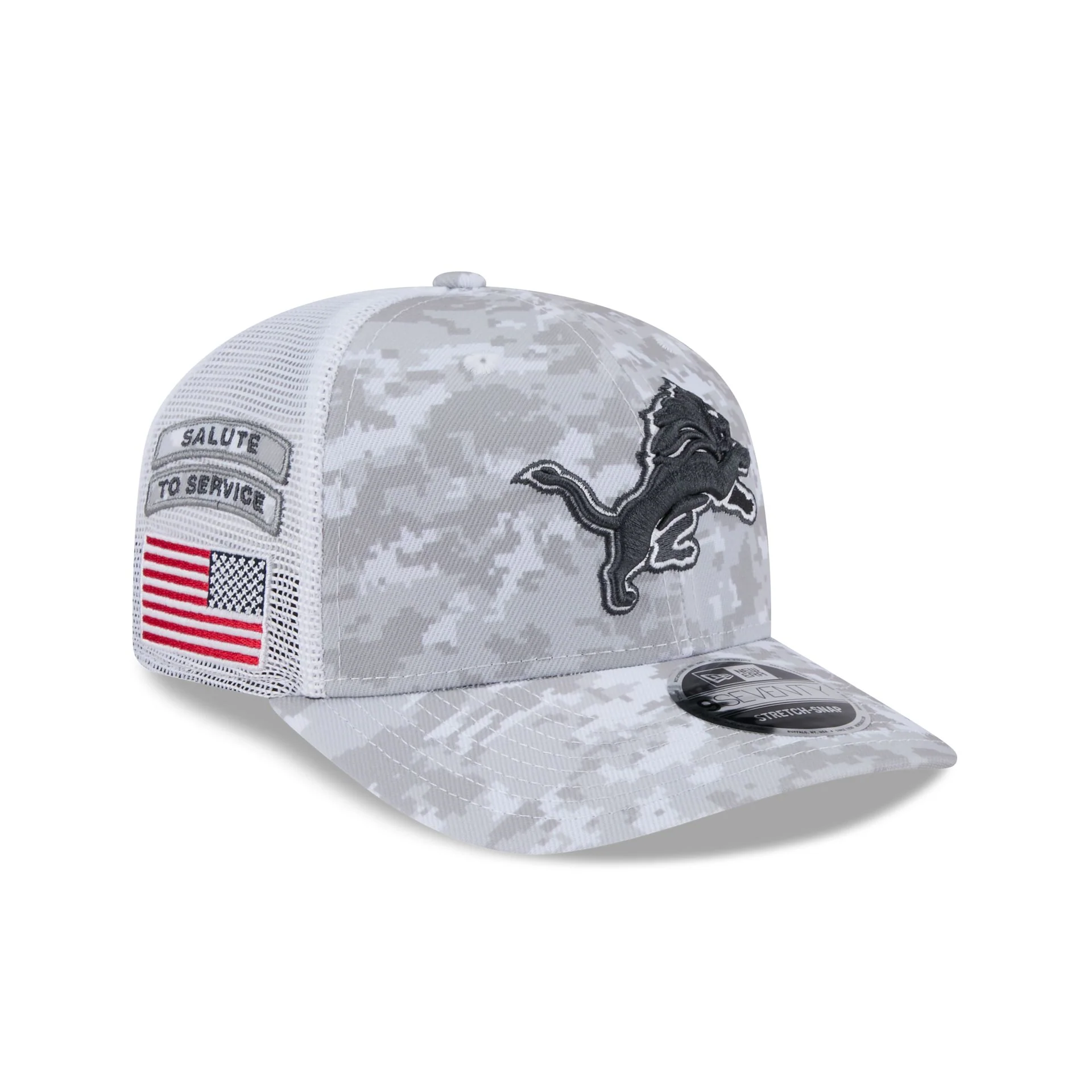 Detroit Lions 2024 Salute to Service 9SEVENTY Trucker Hat