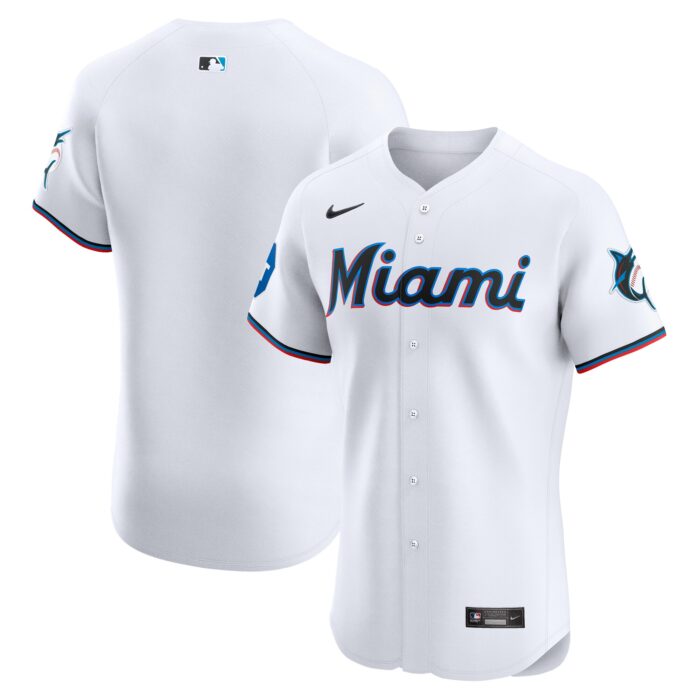 Men’s Miami Marlins Nike White Home Elite Patch Jersey
