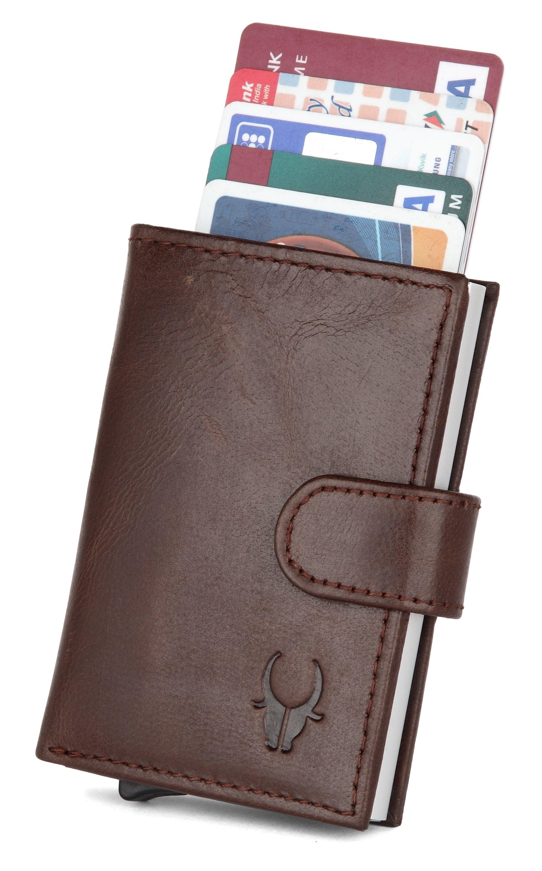 WildHorn® RFID Protected Unisex Genuine Leather Card Holder (Brown Crunch)