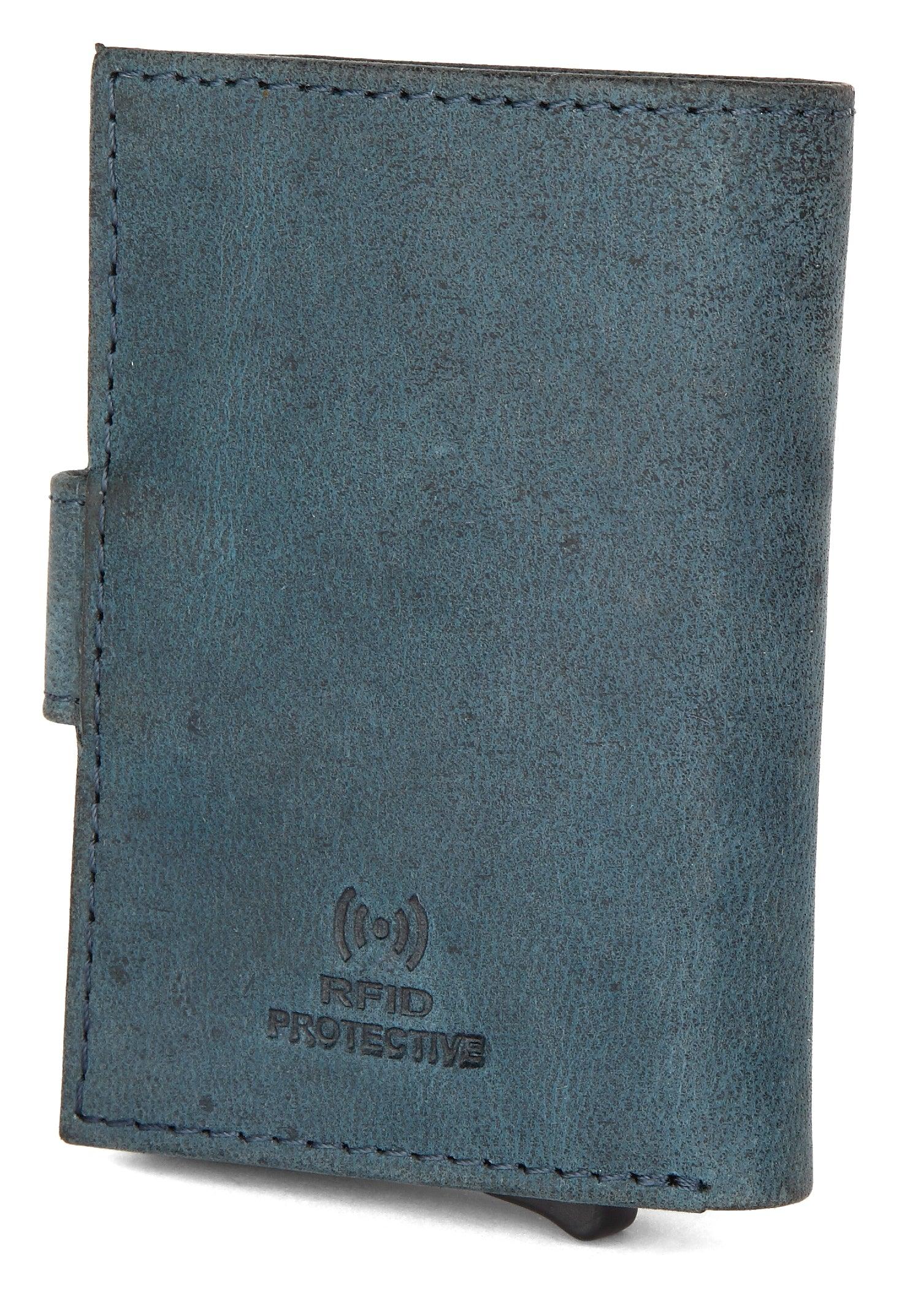 WildHorn® RFID Protected Unisex Genuine Leather Card Holder (Blue Hunter)