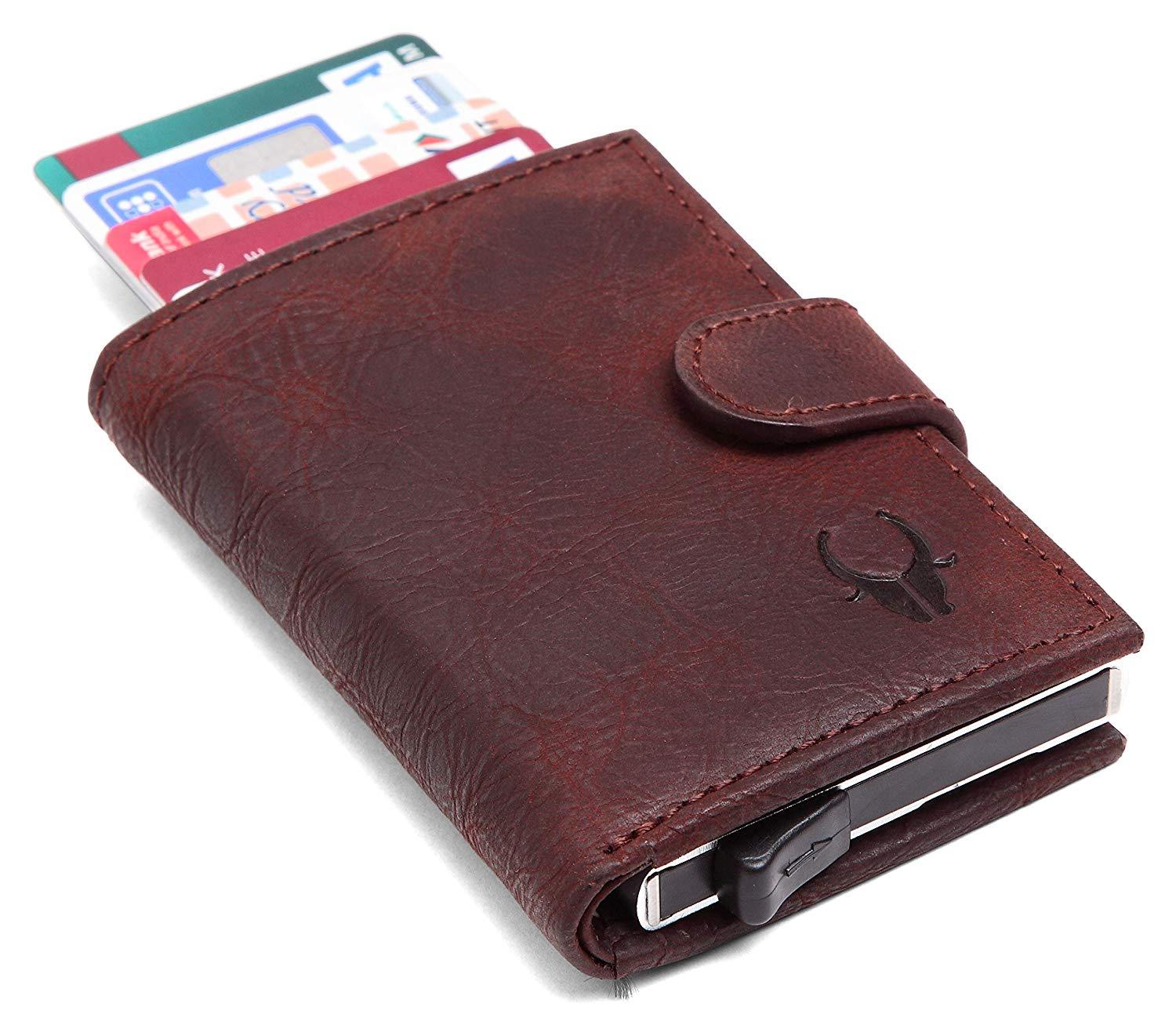 WildHorn® RFID Protected Unisex Genuine Leather Card Holder (Wine RED)