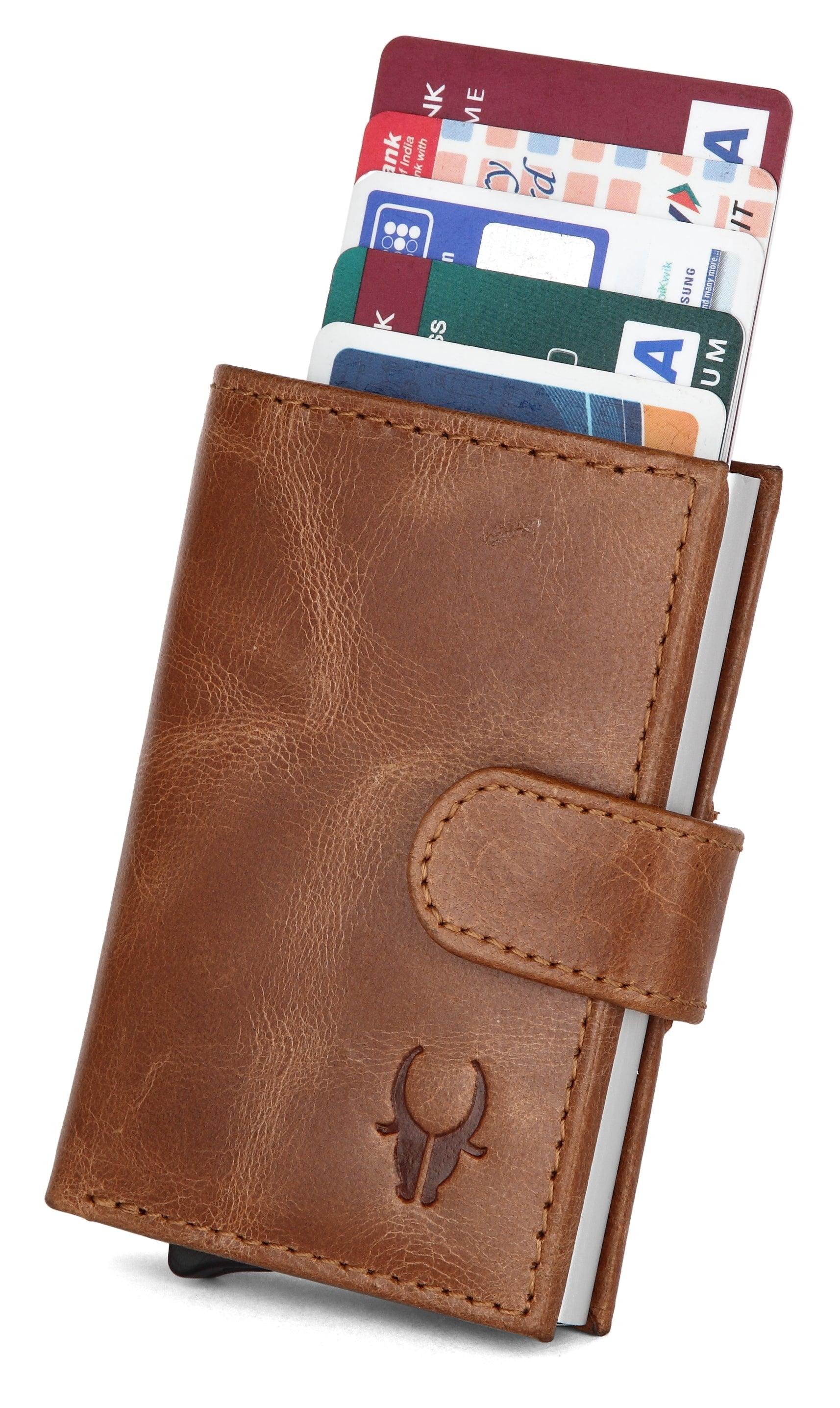 WildHorn® RFID Protected Unisex Genuine Leather Card Holder (TAN Crunch)
