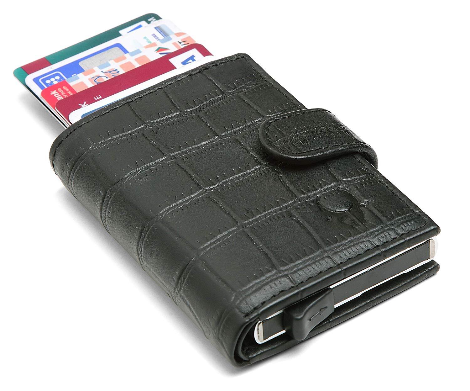 WildHorn® RFID Protected Unisex Genuine Leather Card Holder (Black Croco)