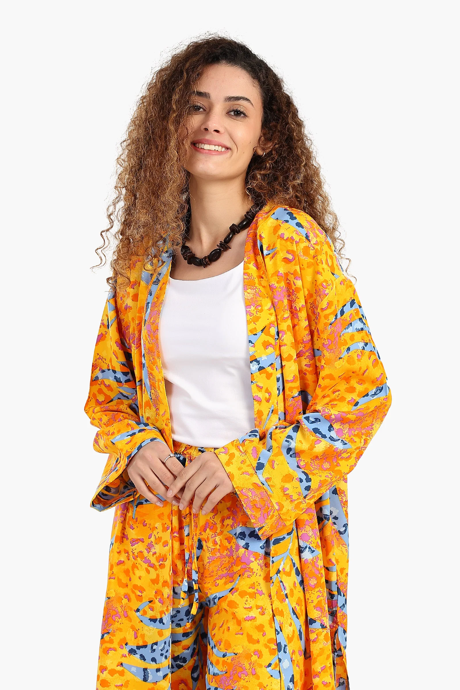Printed Cardigan with Side Slits