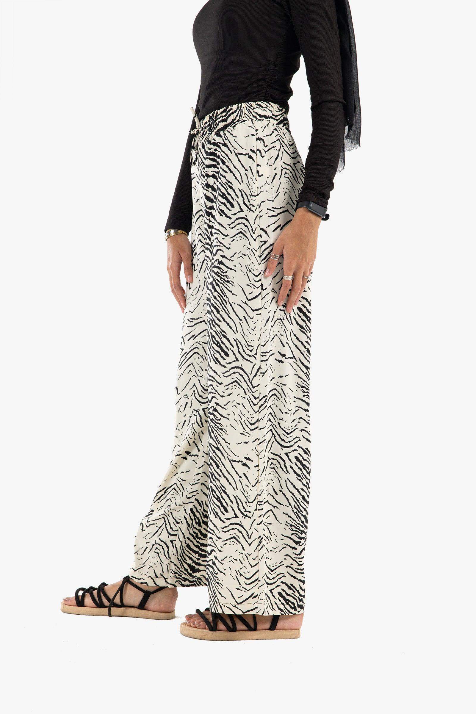 Zebra Pattern Crepe Pants