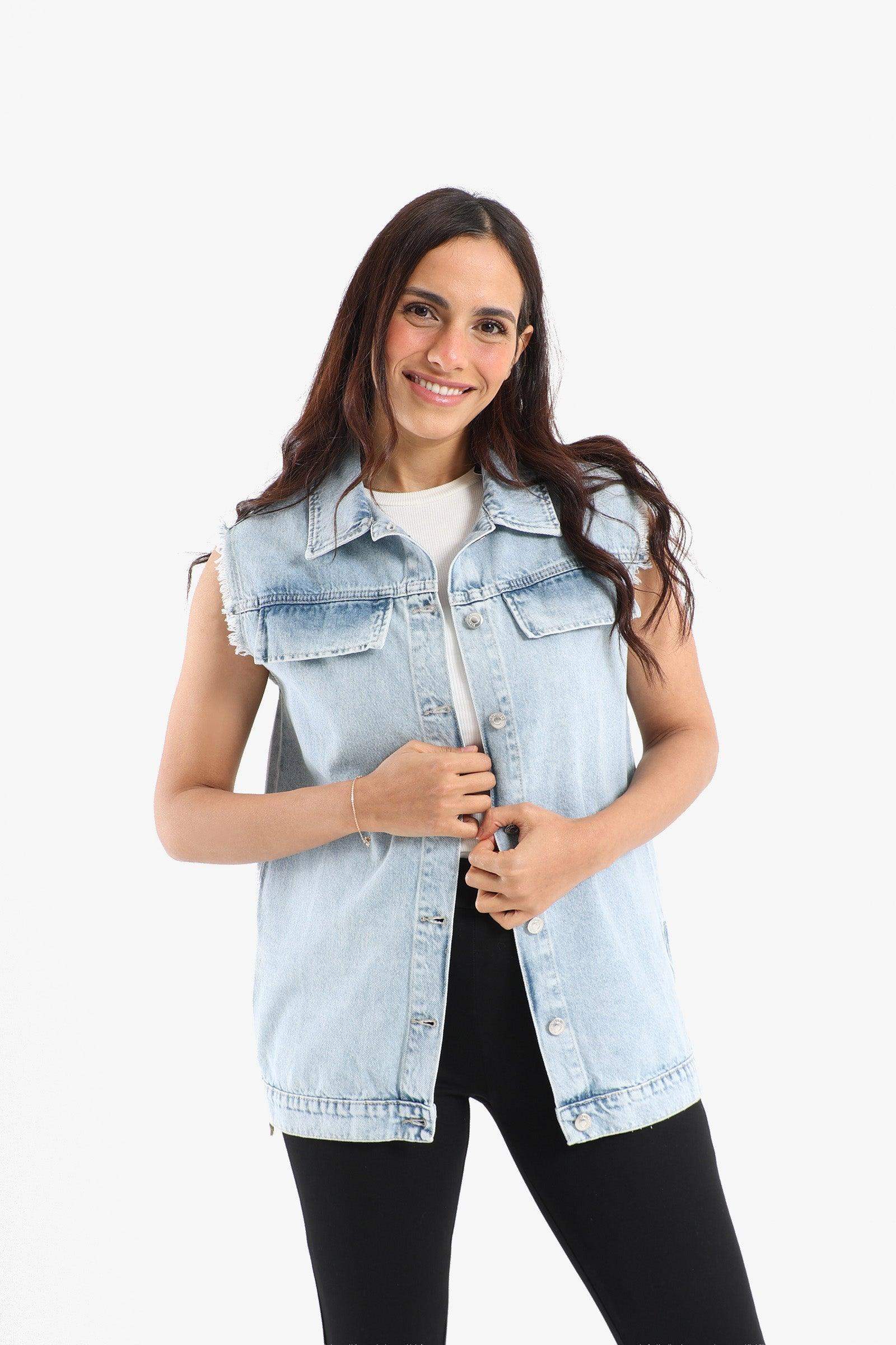 Denim Vest with Zipper Slits