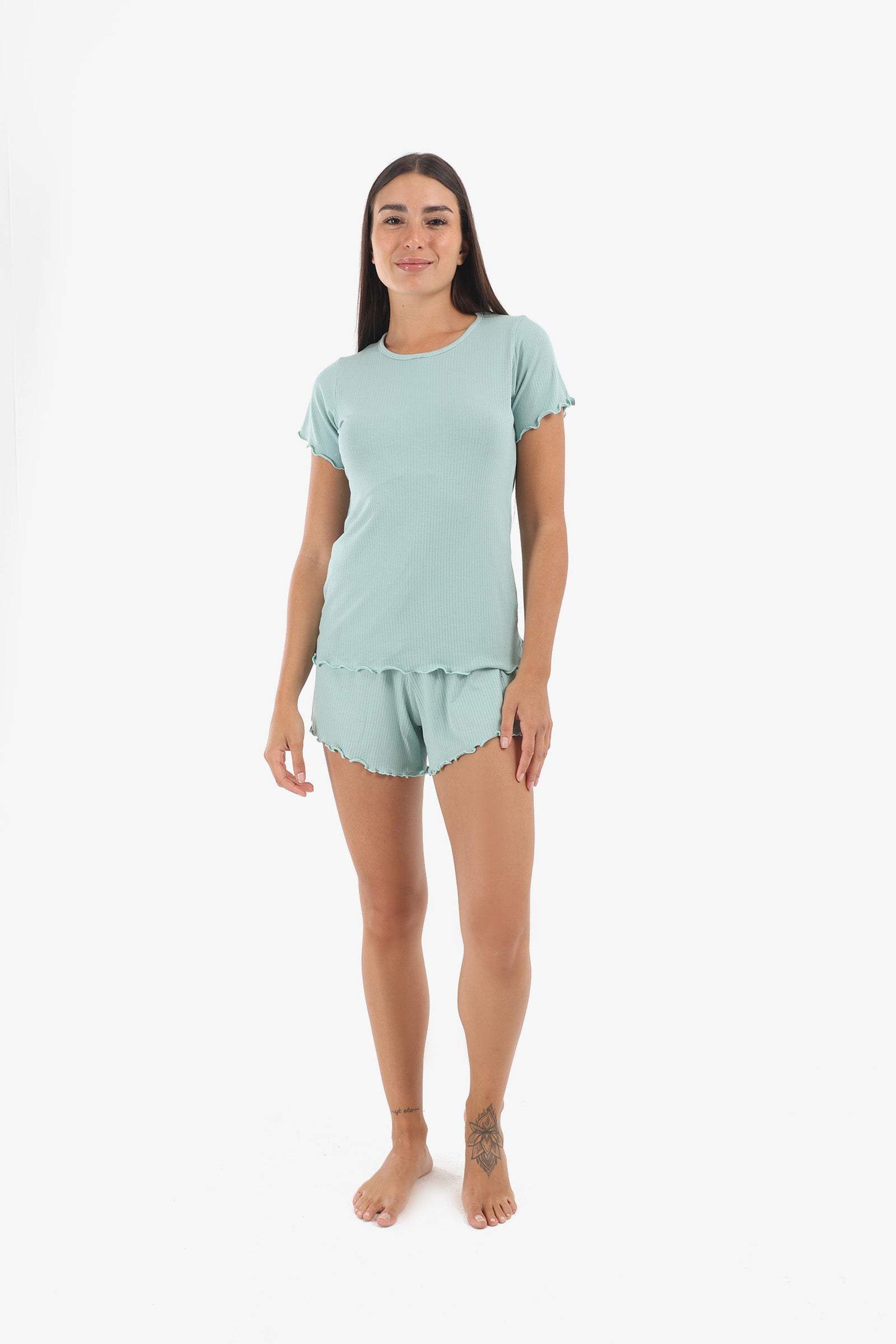 Ribbed Pyjama Set with Frills