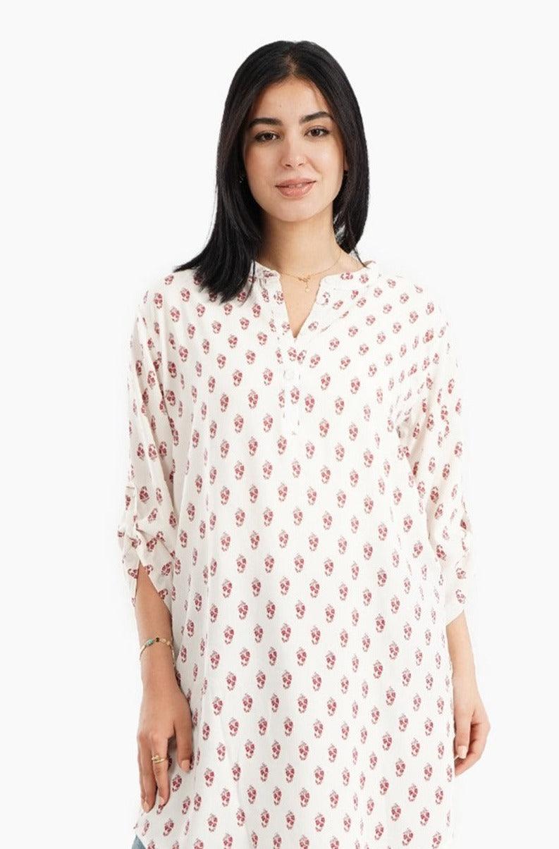Printed Nightgown with Round Hem