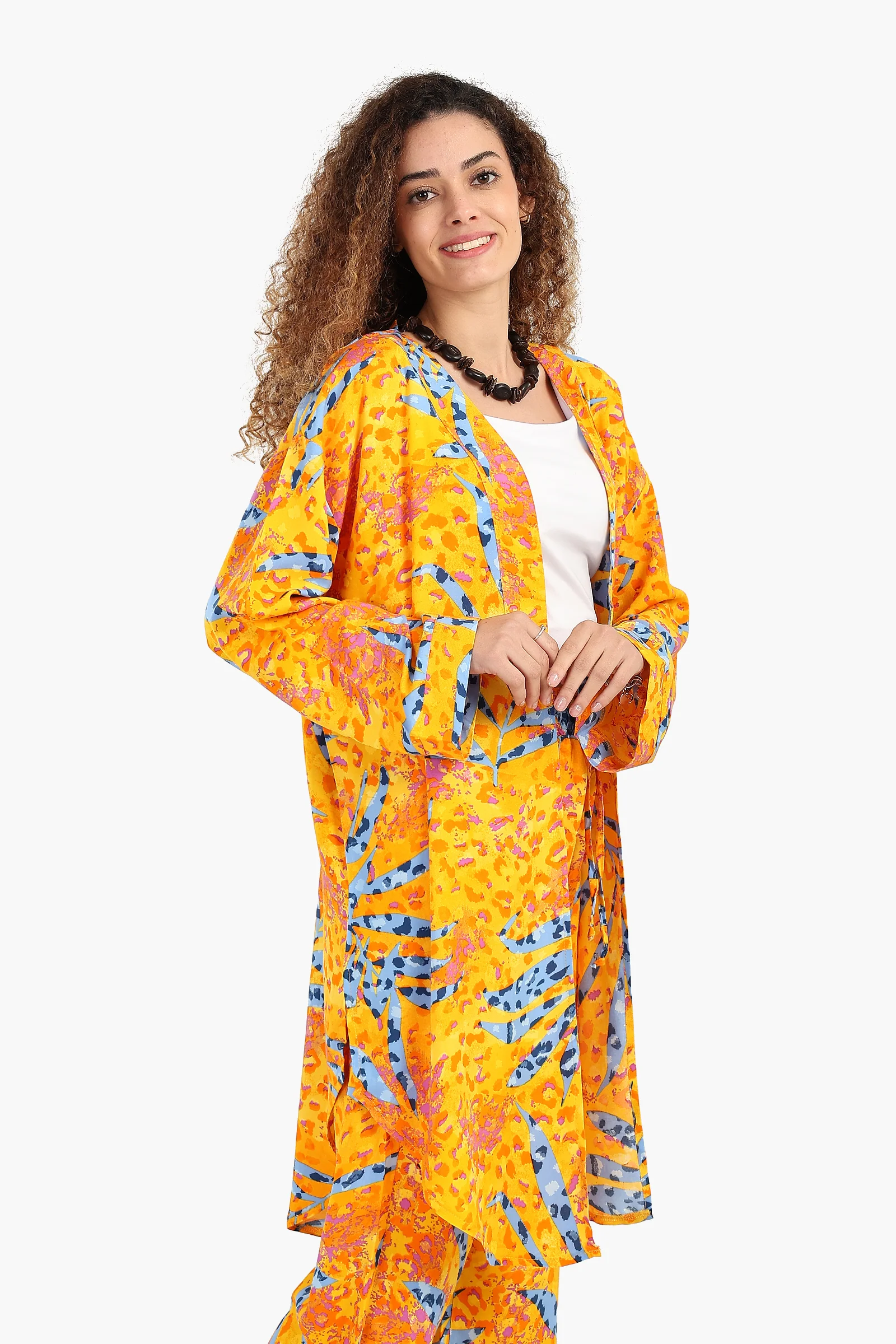 Printed Cardigan with Side Slits