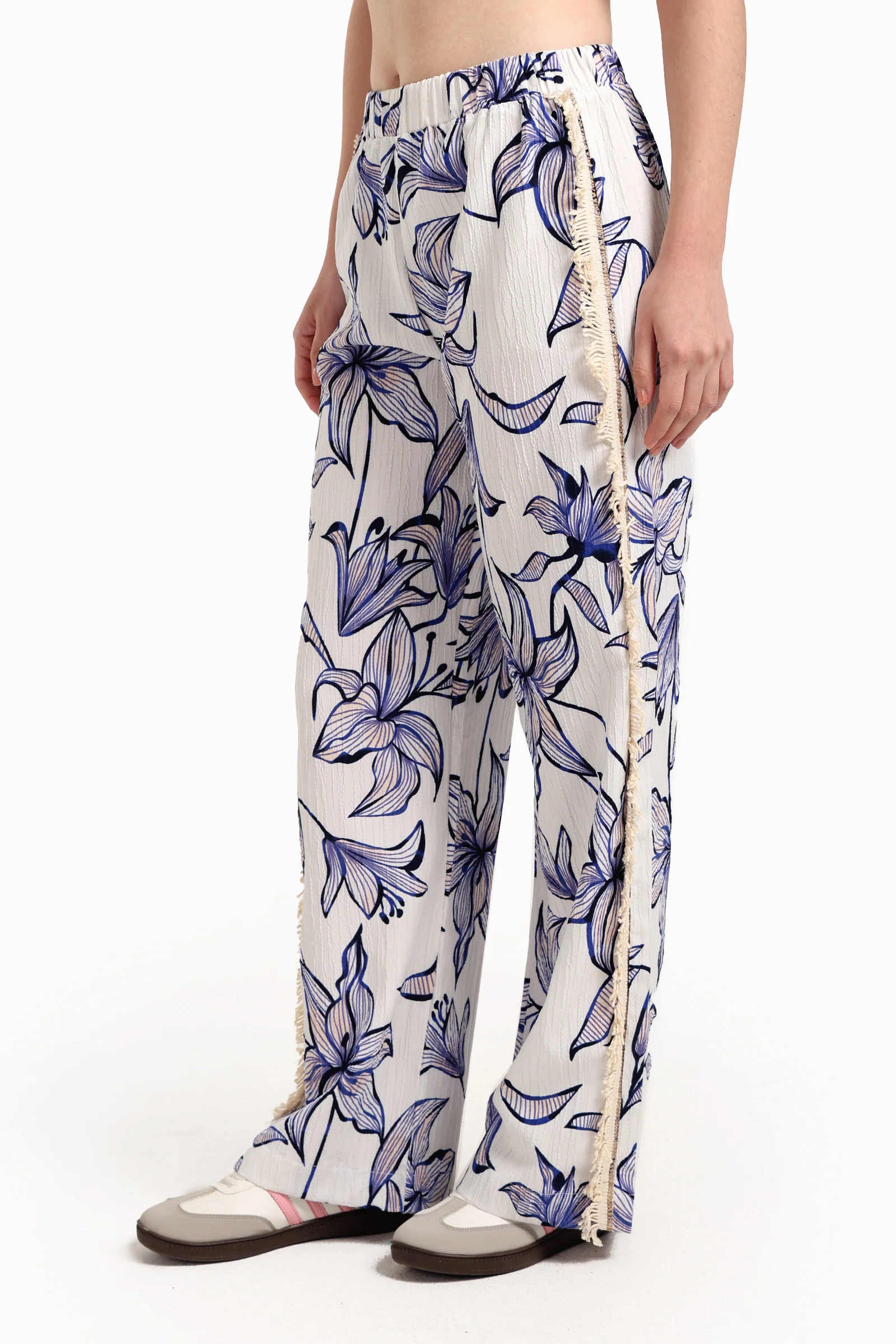Floral Pants with Fringe Detail