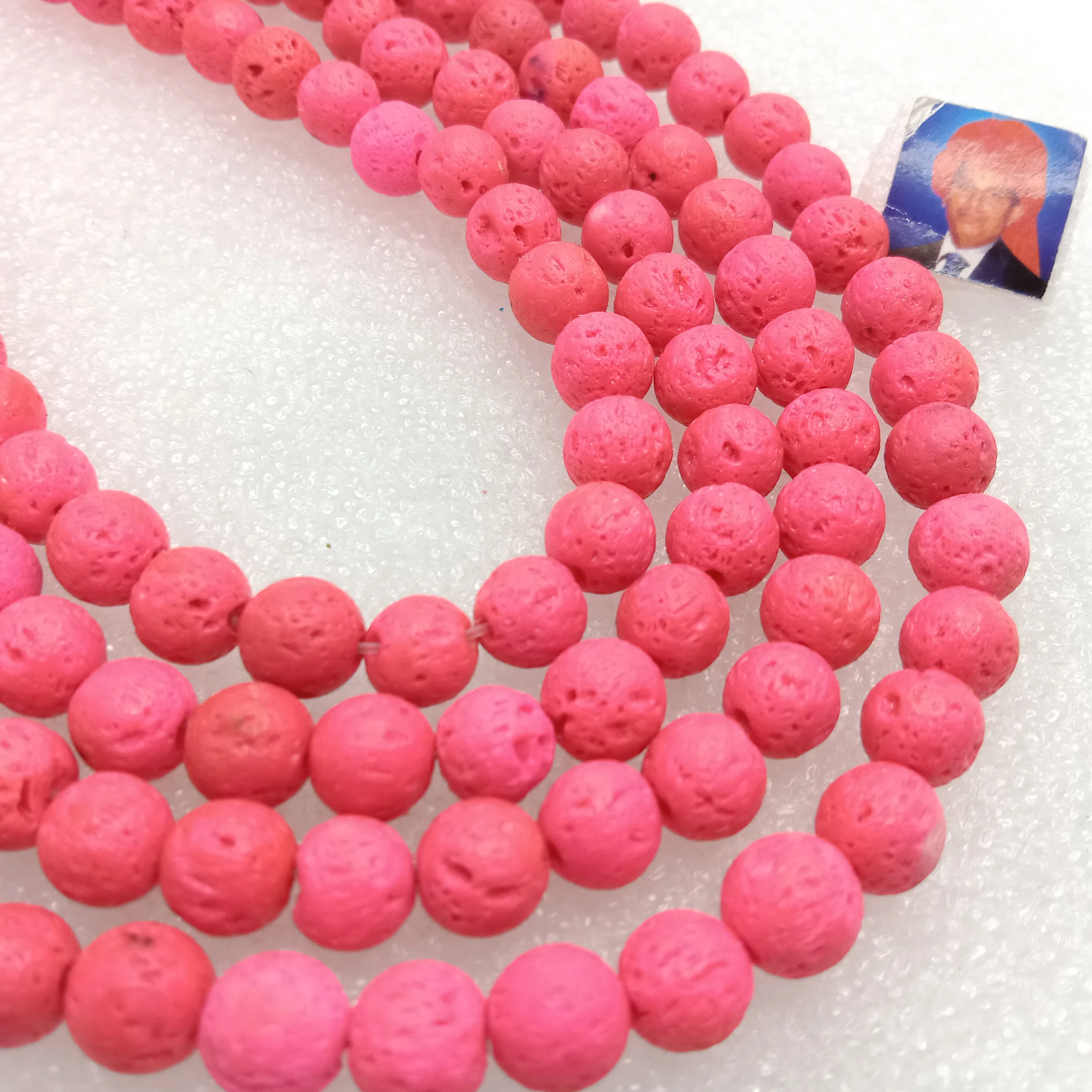 Pink round shape lava beads 8 mm 1 string