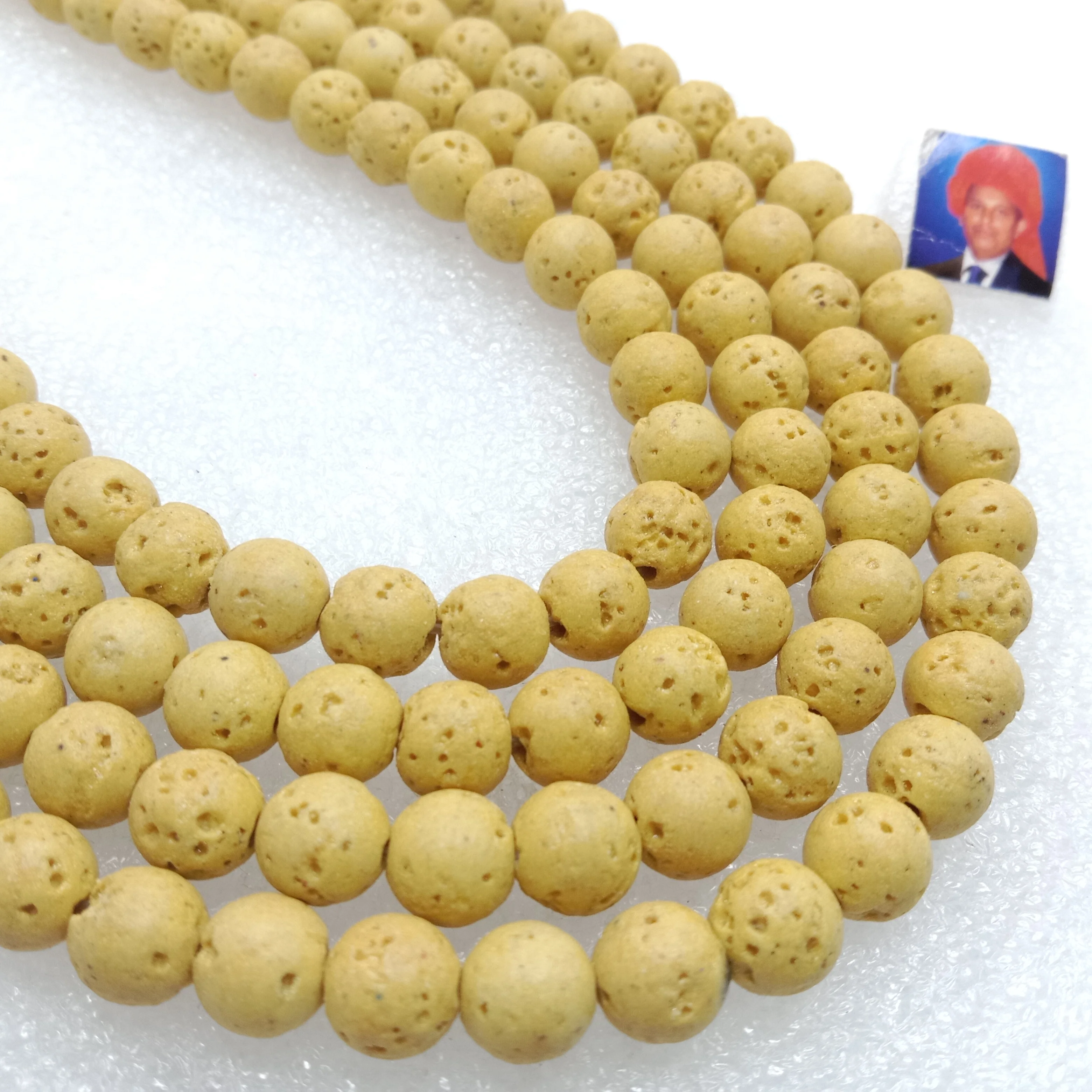 Yellow round shape lava beads 8 mm 1 string