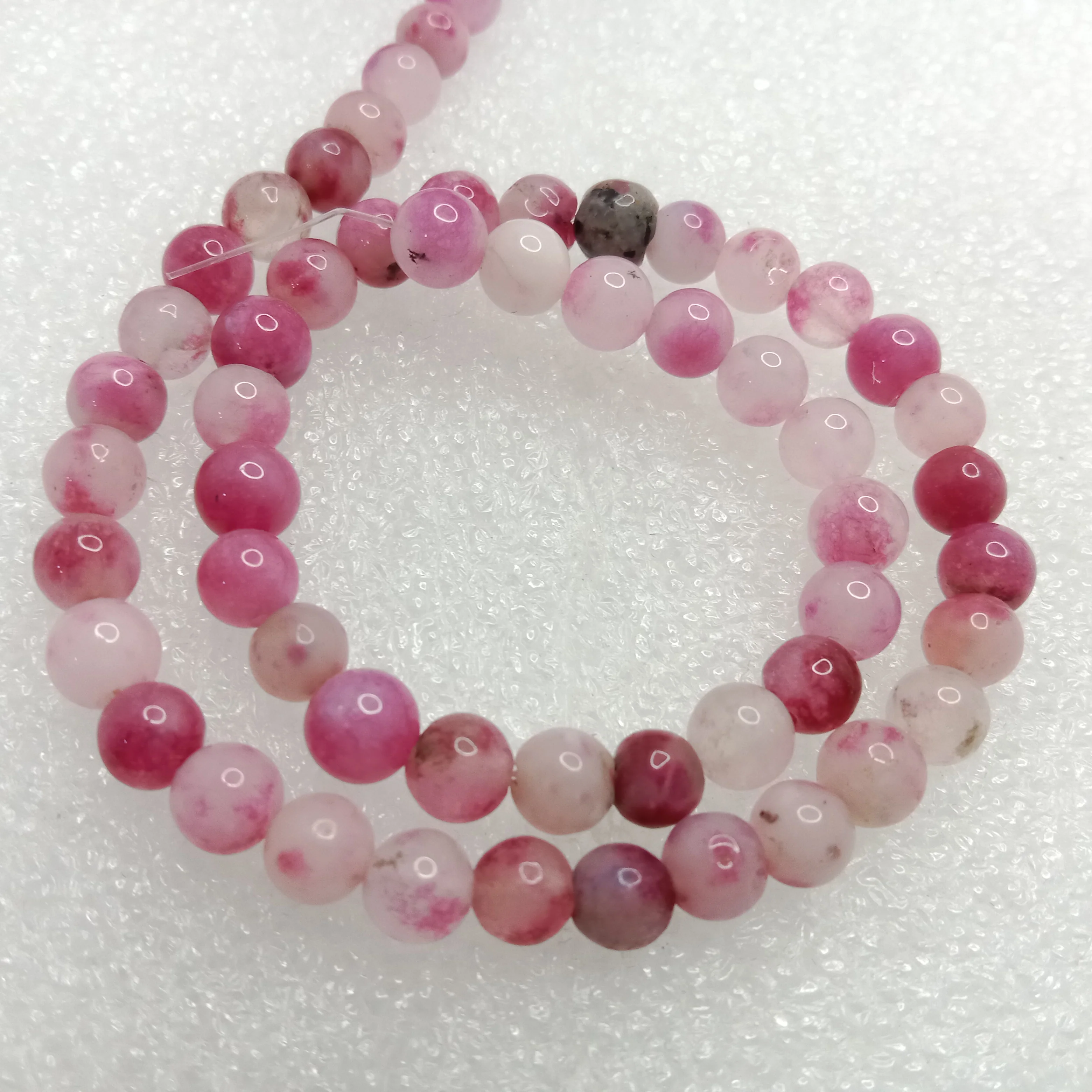 Pink tourmaline 6mm plan agate beads 1 string