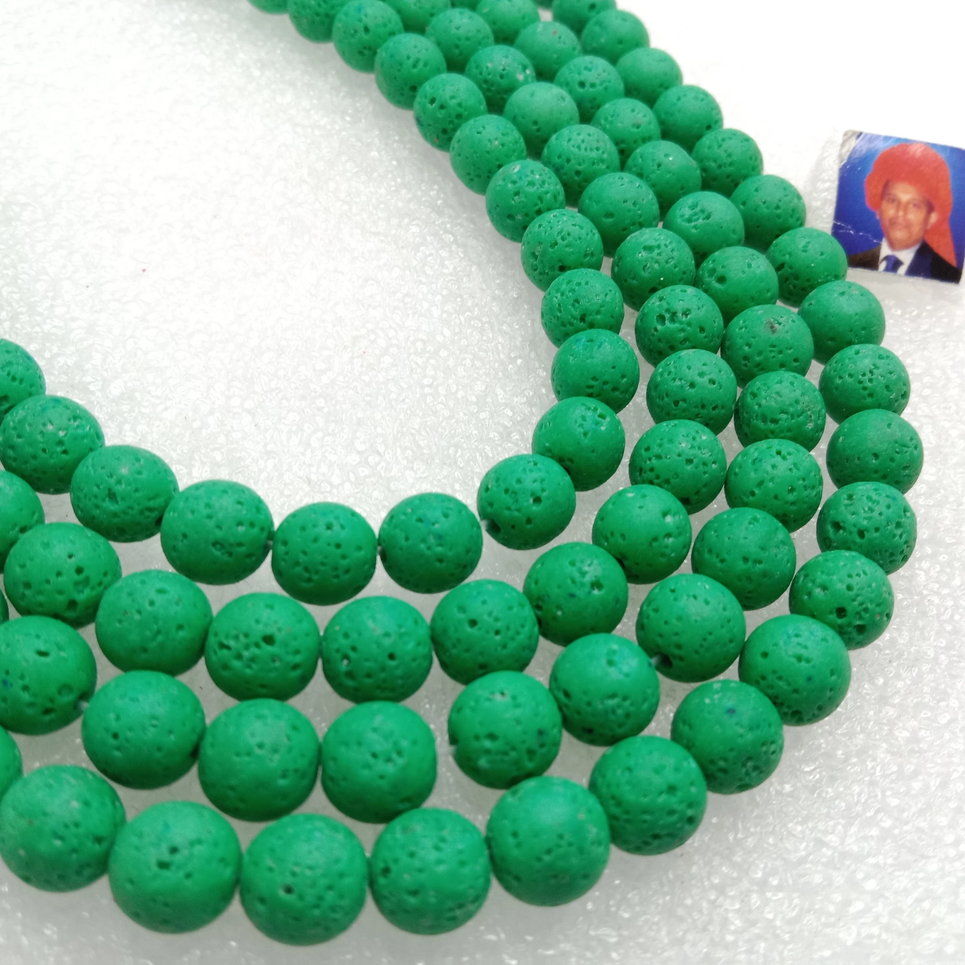 Green round shape lava beads 8 mm 1 string