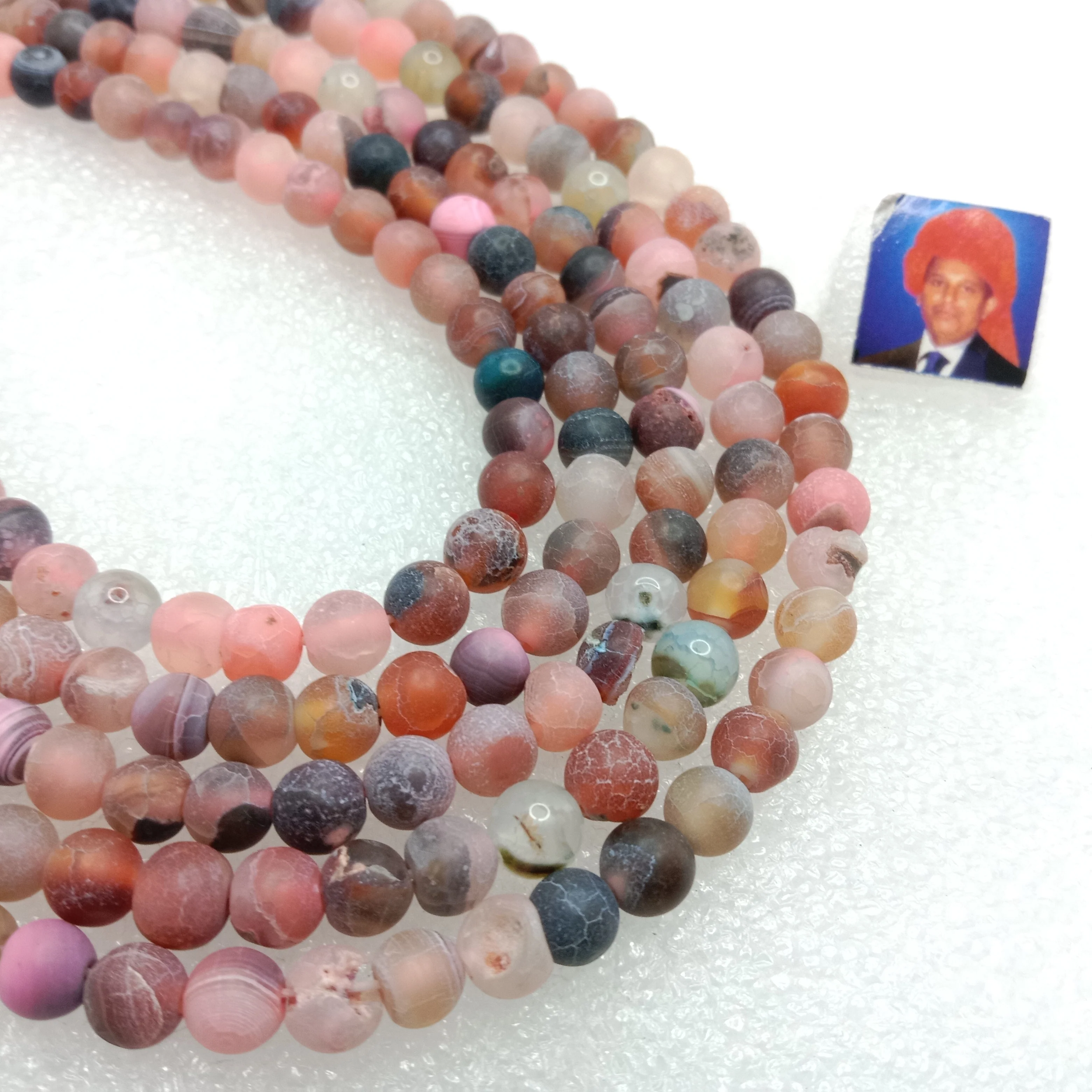 Pink multi 6mm plan agate beads 1 string