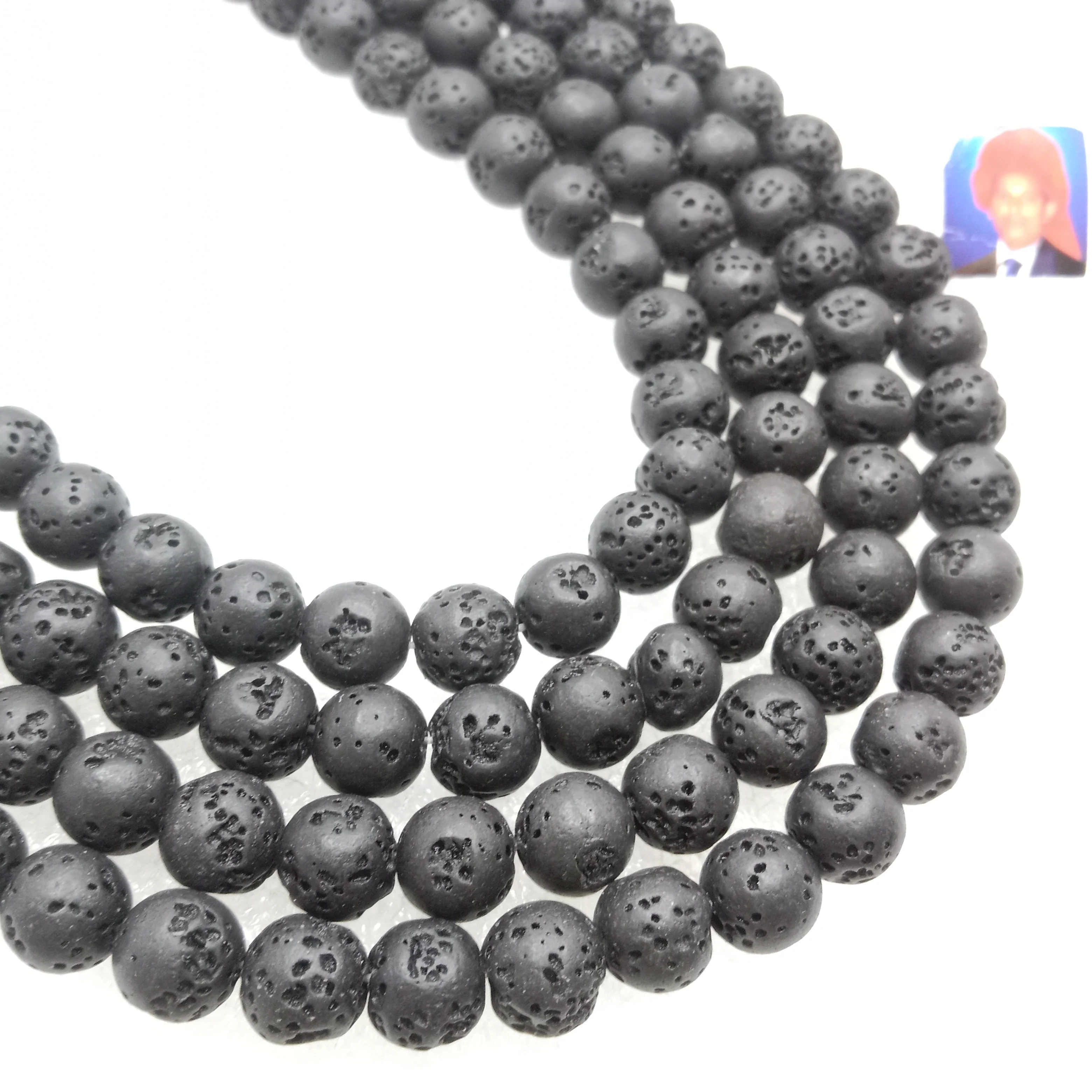 Black round shape lava beads 8 mm 1 string