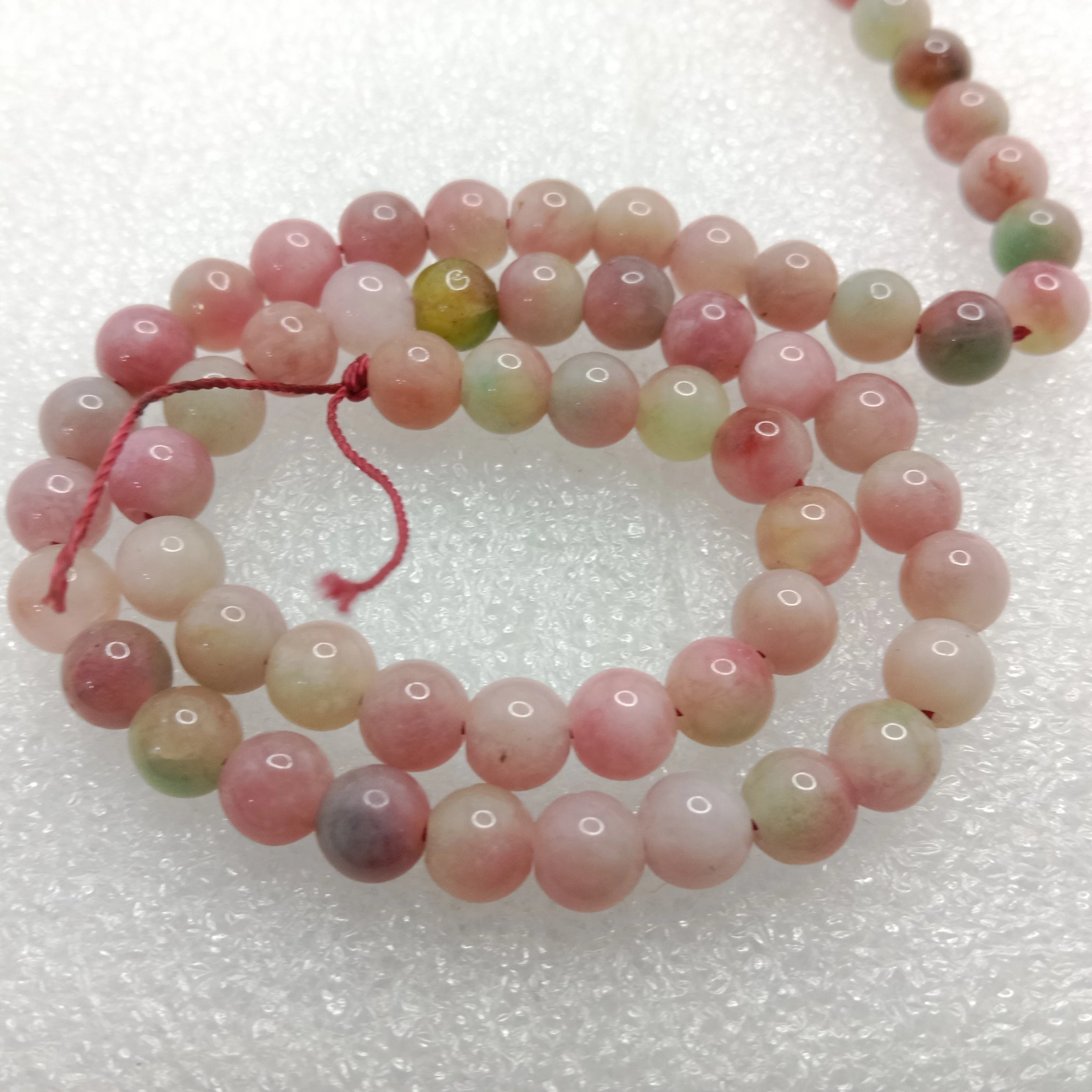 Pink -green multi color 6mm plan agate beads 1 string