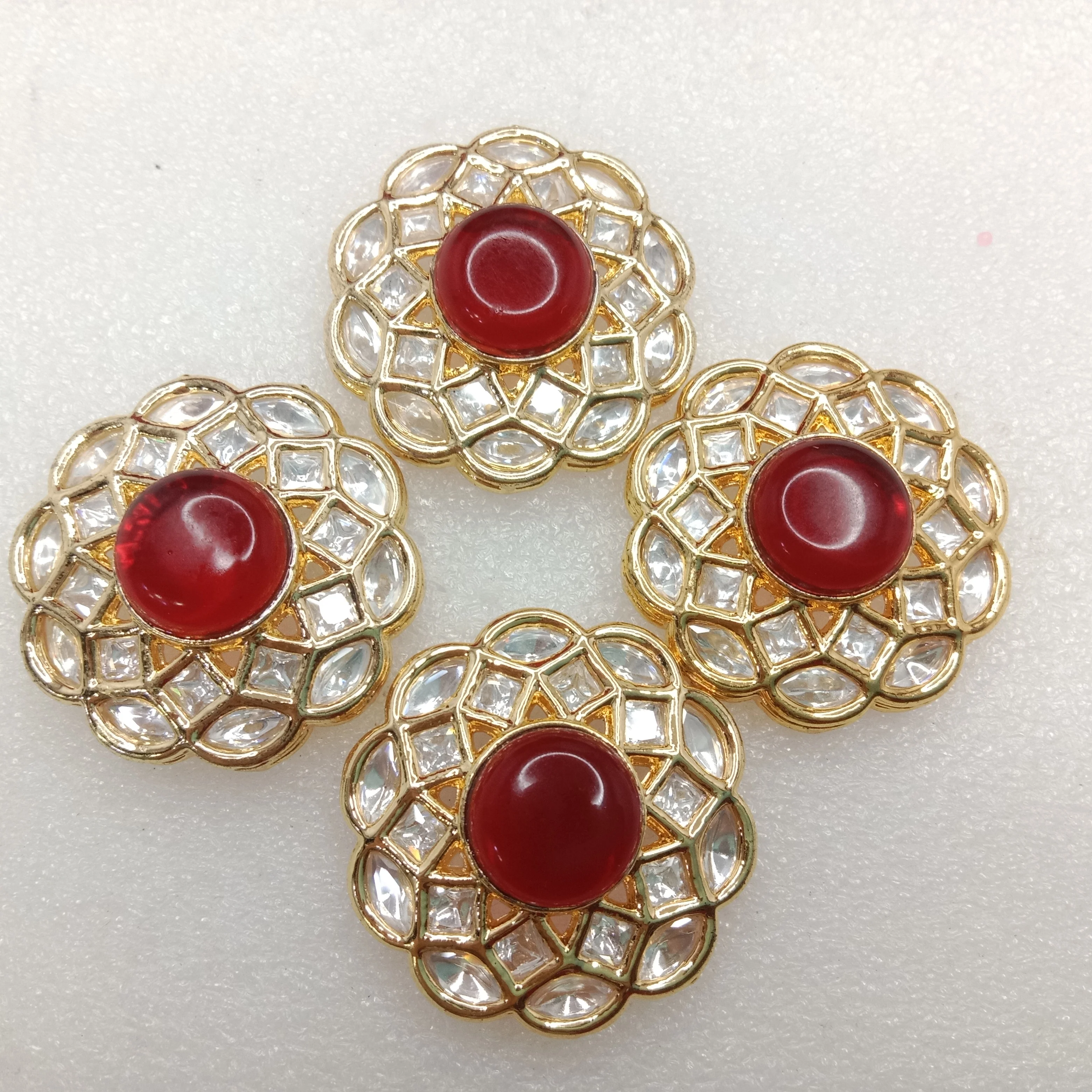 Red (2pcs) high quality kundan connectors flower shape 37mm(4cm)