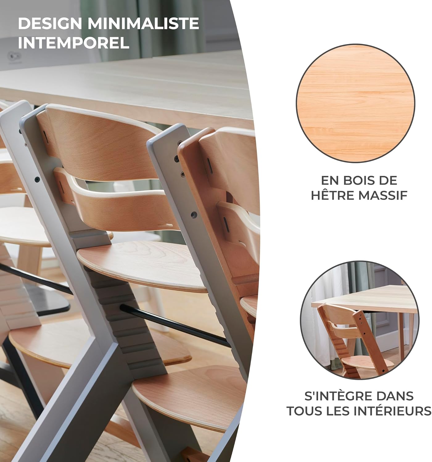 Kinderkraft ENOCK Trona bebé de Madera + Hamaca Bebé CALMEE, portatil, para niños, Silla alta Infantil, Evolutiva, Ergonómica, Barrera y Bandeja, Gris