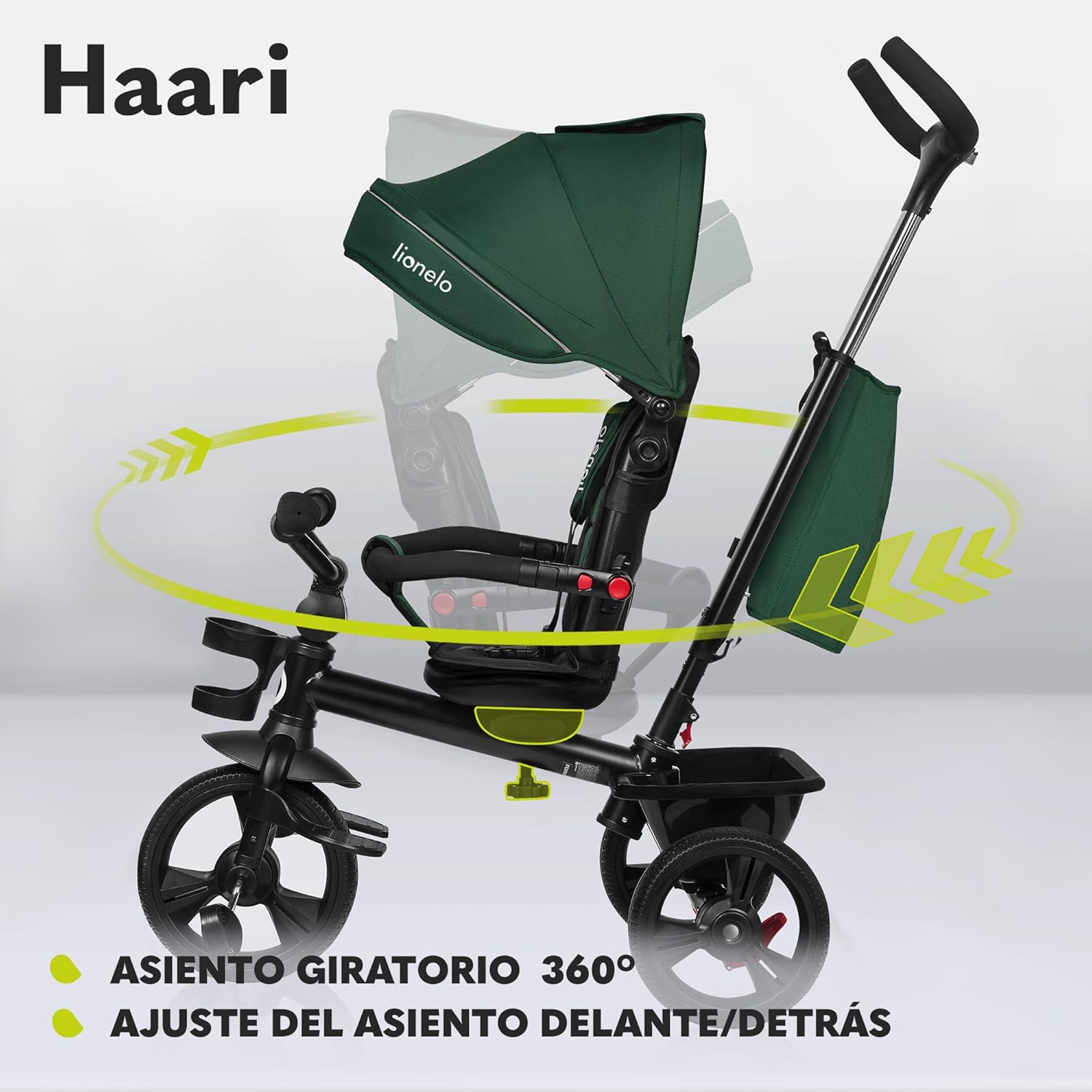 LIONELO Haari Bicicleta 2 en 1 Menores hasta 25 kg 1,5-5 años Triciclo- Carrito Cesta espaciosa, Bolsa y portavasos Cinturones de 3 Puntos con Fundas Toldo Reposapiés Gris