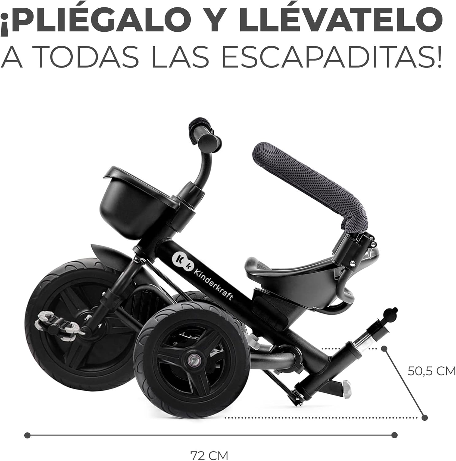Kinderkraft AVEO Triciclo Bebé, Plegable, Trike, Bicicleta para Niños, Triciclo Evolutivo, Triciclo Sin Pedales, Bicicleta Bebe, Con Accesorios Práctico, Dos Cestas, 9 Meses a 25 kg, Rosa