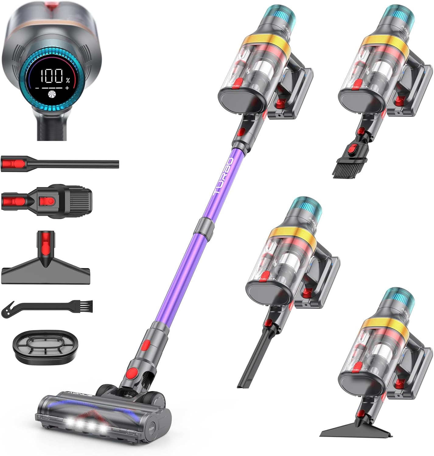 aonus A9 MAX Aspiradora sin Cable, 48Kpa/600W Aspiradora Escoba sin Cable Potente, Separación de Polvo de 1.8L con Doble Taza Mejorada, 70 Minutos de Larga Duración, Adecuada para Pisos/Alfombras/Pelo