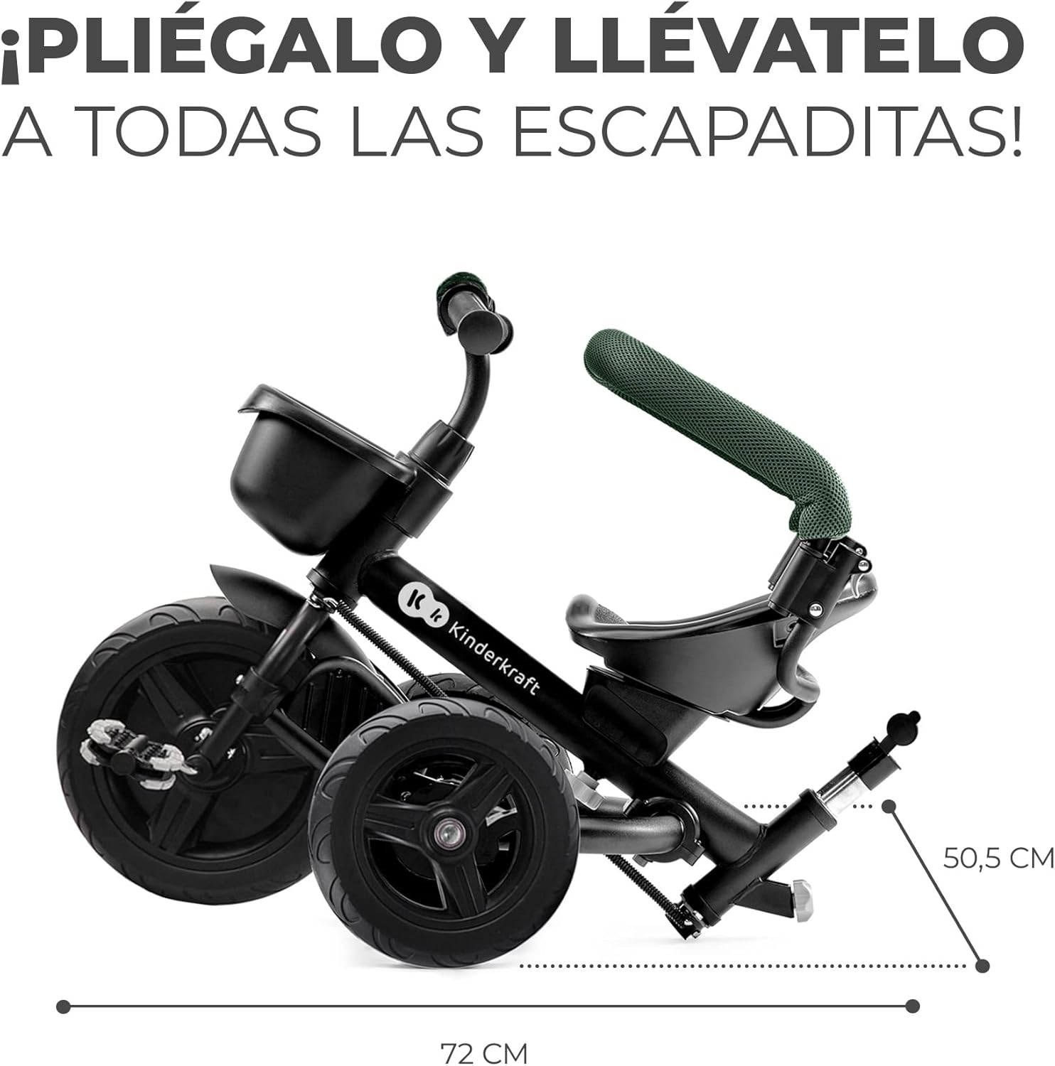 Kinderkraft AVEO Triciclo Bebé, Plegable, Trike, Bicicleta para Niños, Triciclo Evolutivo, Triciclo Sin Pedales, Bicicleta Bebe, Con Accesorios Práctico, Dos Cestas, 9 Meses a 25 kg, Rosa