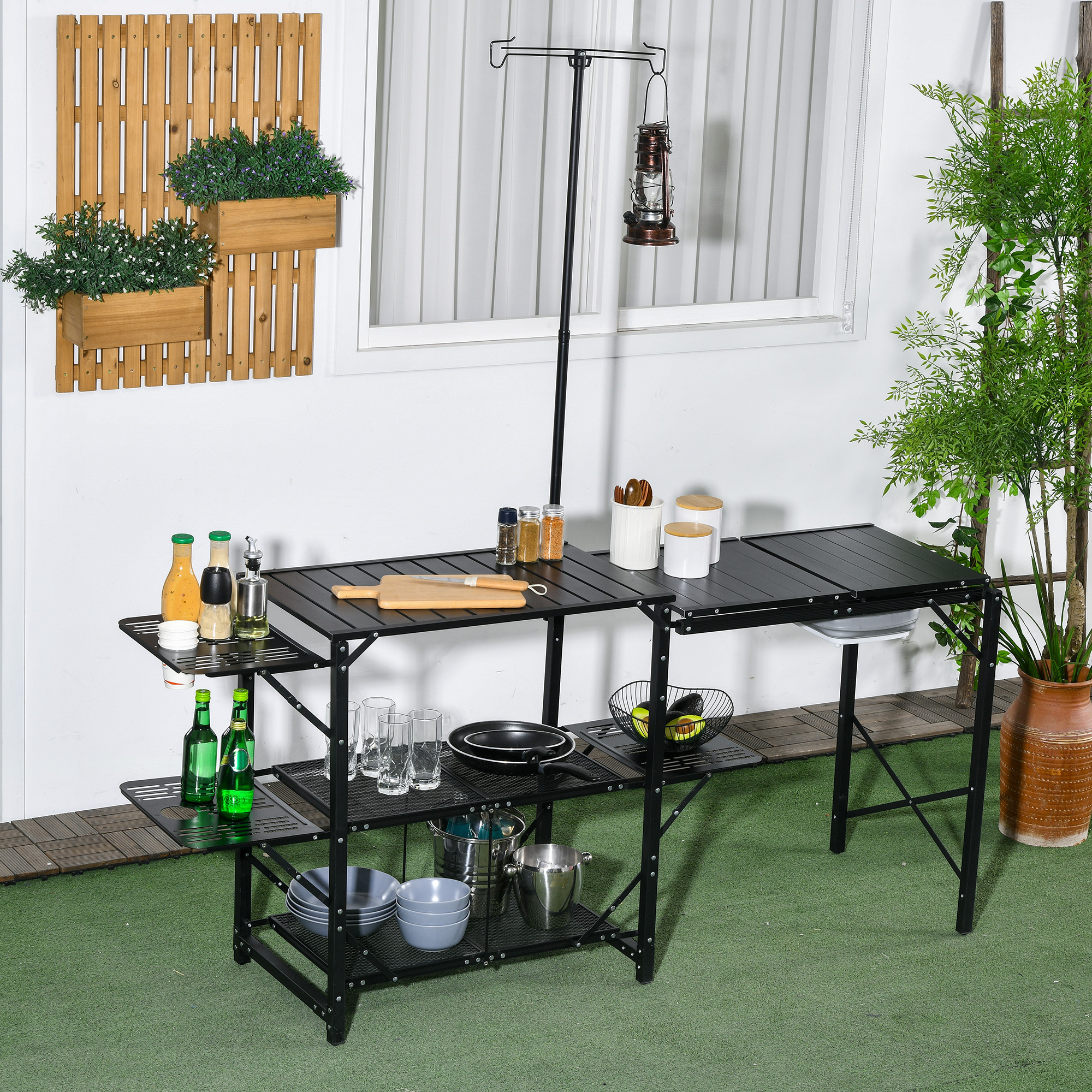 Armario de Camping Outsunny Aluminio, Acero Negro 173x52x174 cm