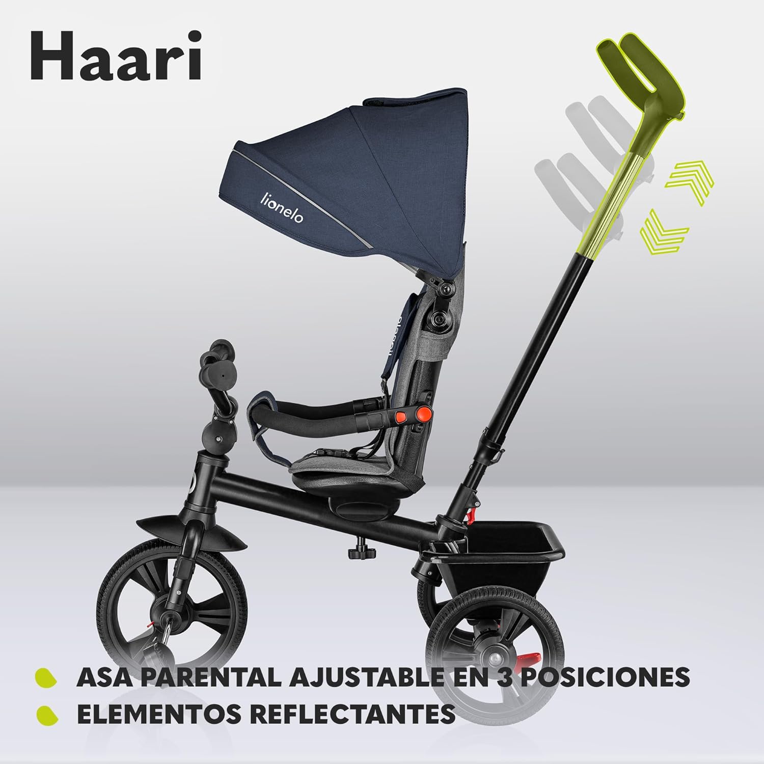LIONELO Haari Bicicleta 2 en 1 Menores hasta 25 kg 1,5-5 años Triciclo- Carrito Cesta espaciosa, Bolsa y portavasos Cinturones de 3 Puntos con Fundas Toldo Reposapiés Gris