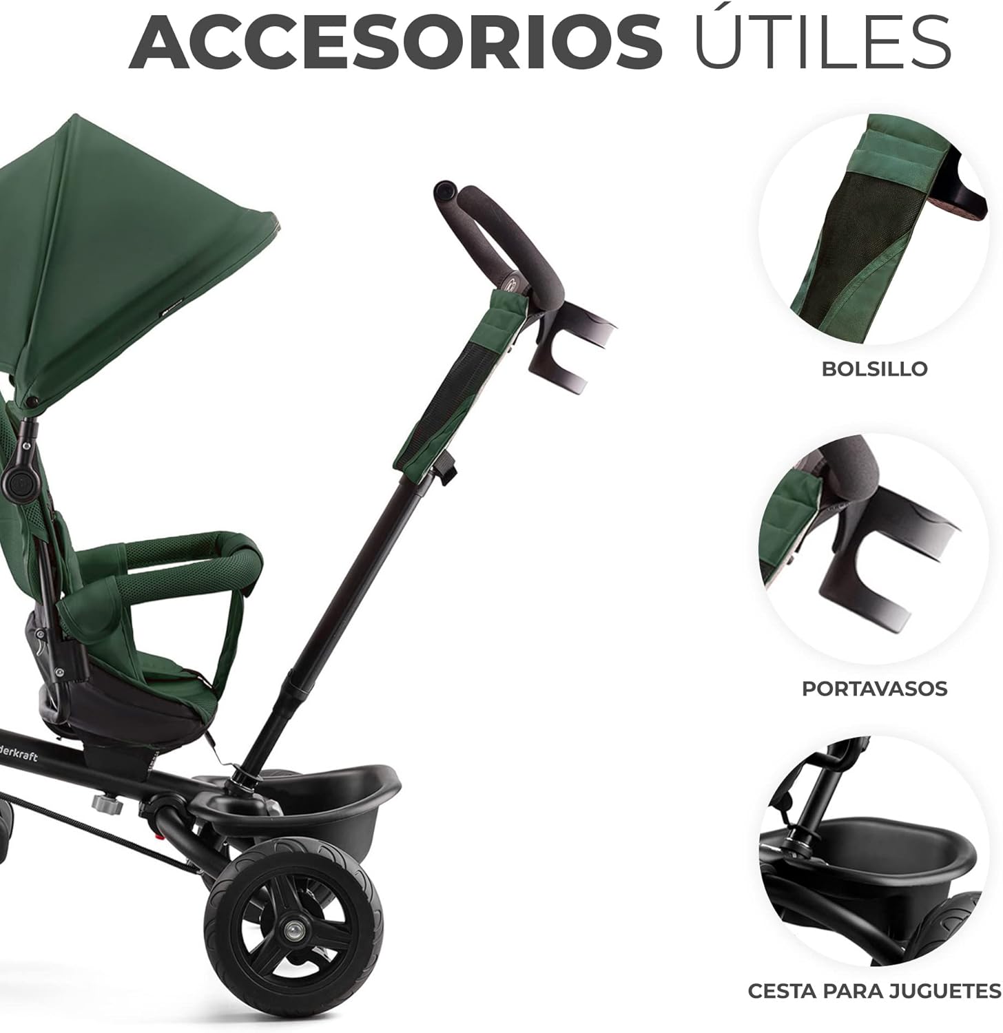 Kinderkraft AVEO Triciclo Bebé, Plegable, Trike, Bicicleta para Niños, Triciclo Evolutivo, Triciclo Sin Pedales, Bicicleta Bebe, Con Accesorios Práctico, Dos Cestas, 9 Meses a 25 kg, Rosa