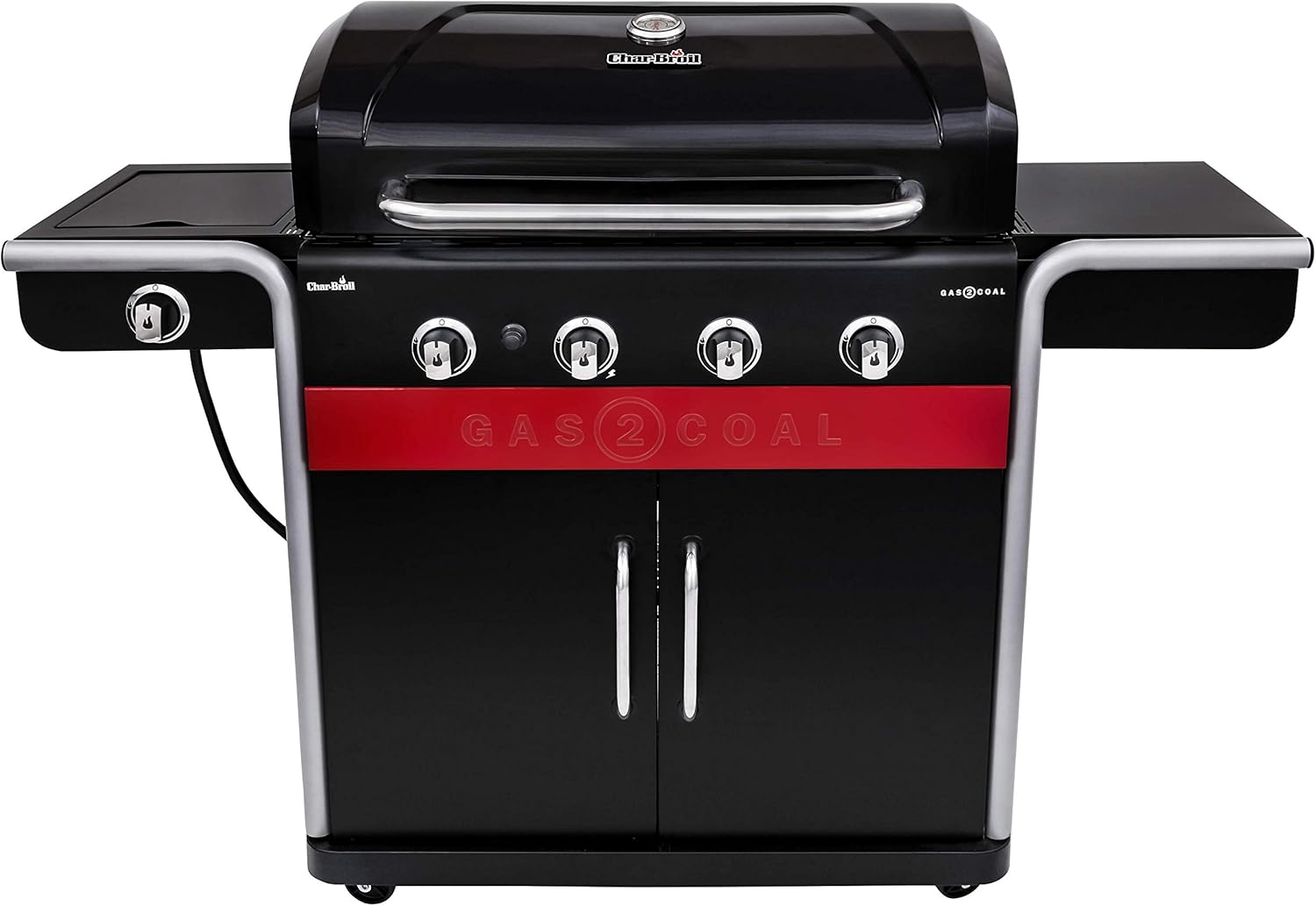 Gas2Coal® Barbacoa híbrida: barbacoa de gas y carbón de tres quemadores, acabado en negro.